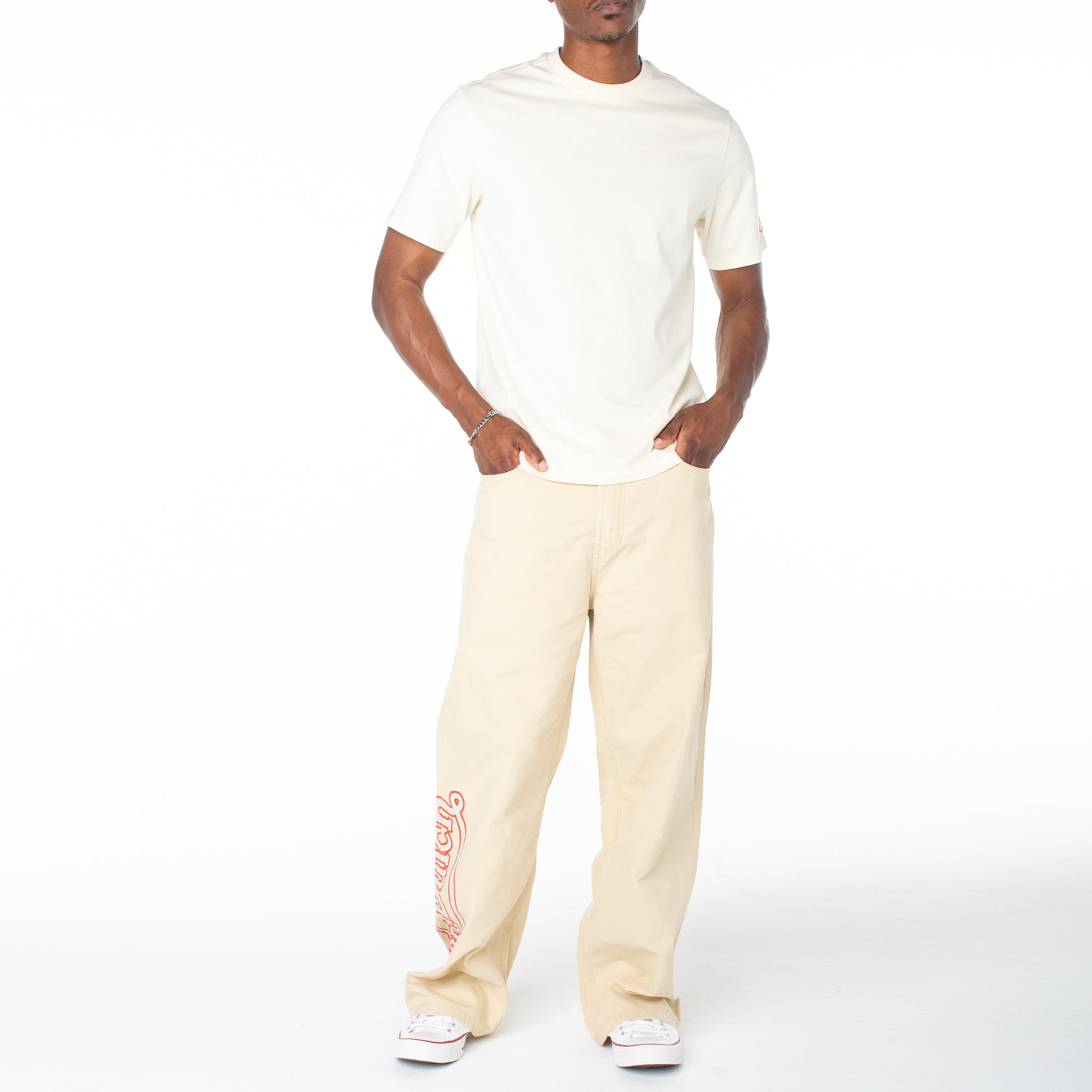 Von Dutch Men's Baggy Contrast Graphic Patch Straight Reaper Pant