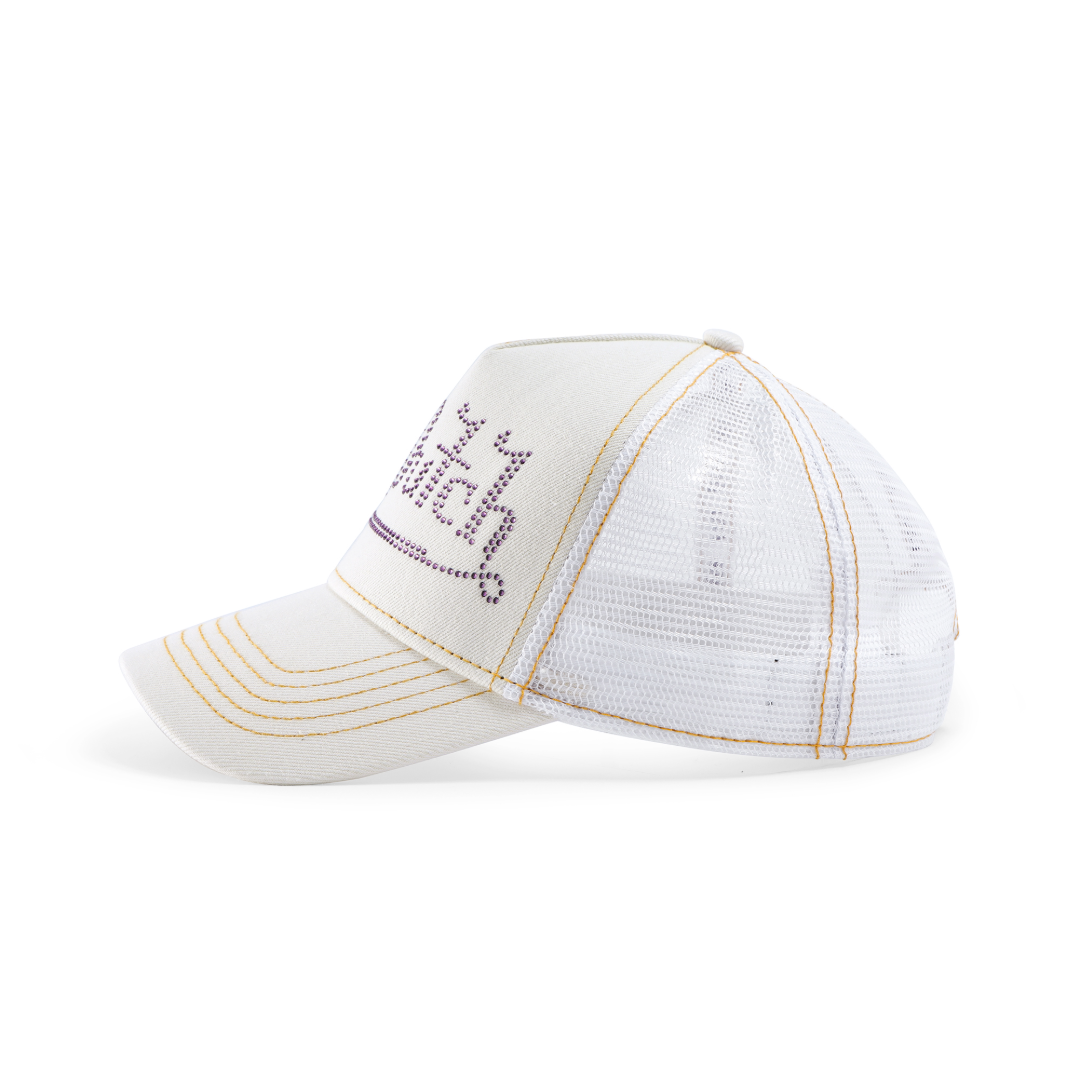 Von Dutch Rhinestone Trucker Hat - White with Purple Rhinestones - Image 2