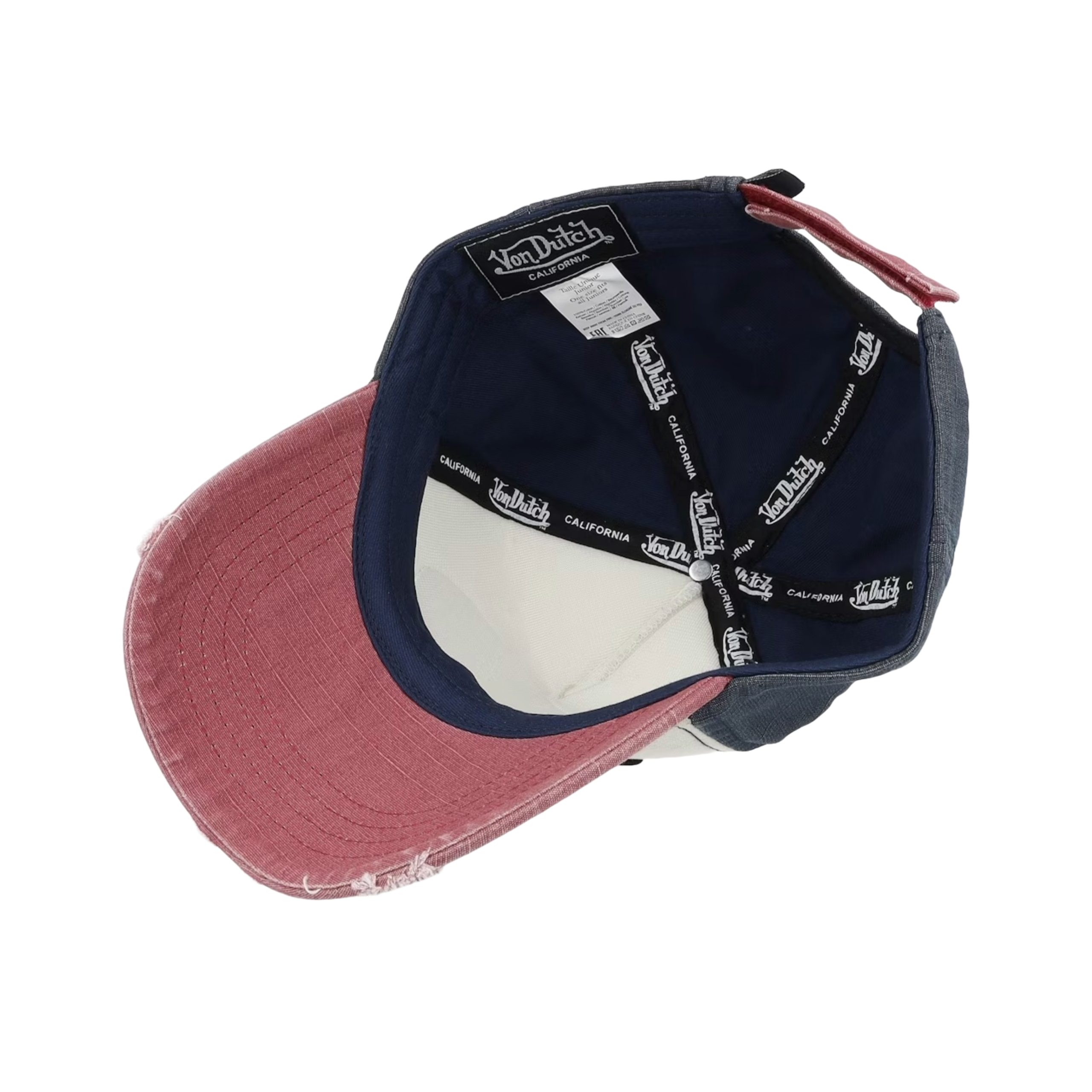 Von Dutch JACKBWR Navy & Red Distressed Strapback Hat - Image 4