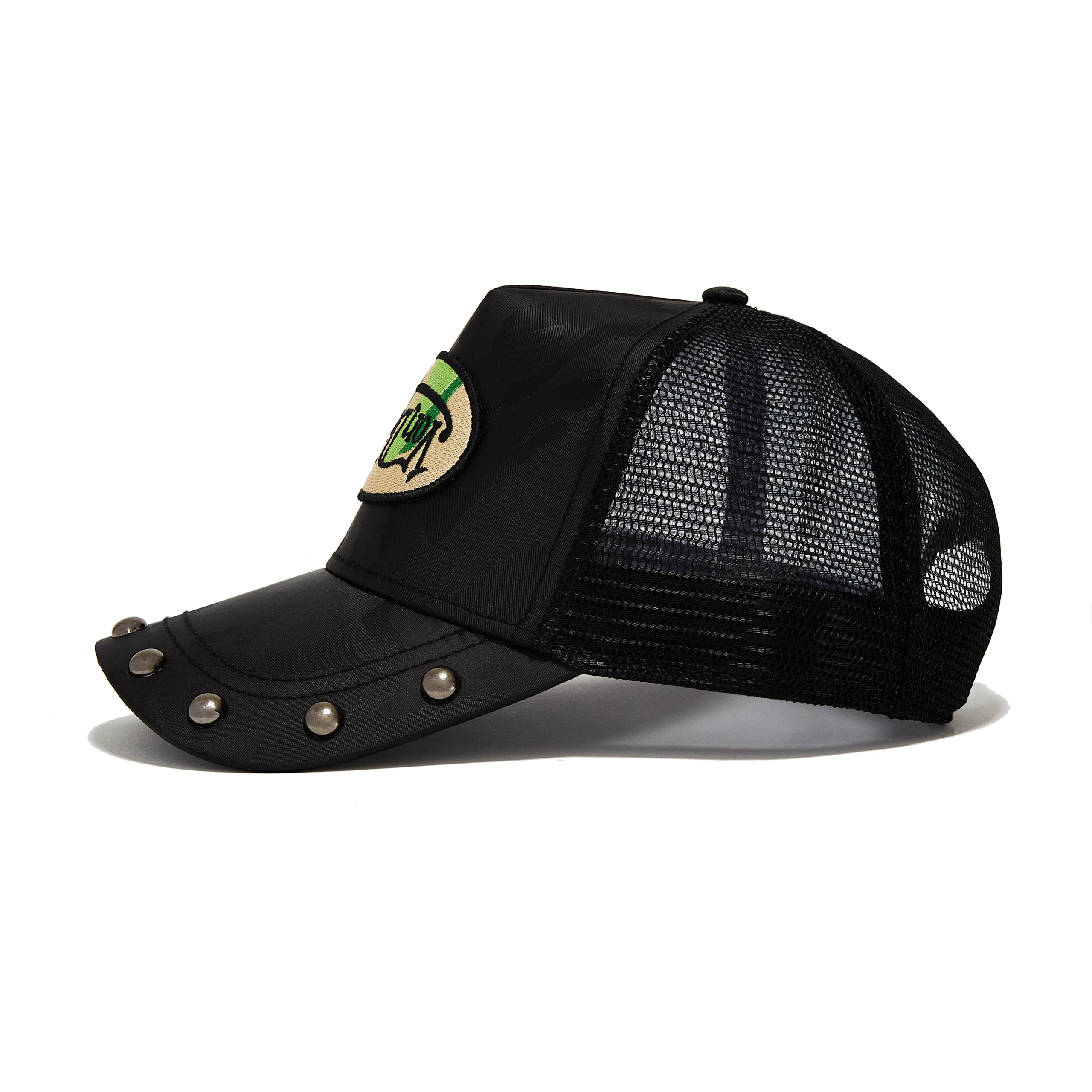 Von Dutch 415 Black & Green Studded Trucker Hat - Image 2
