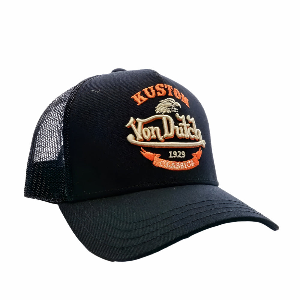 Von Dutch Black & Orange Kustom Classics Logo Trucker Hat - Image 4