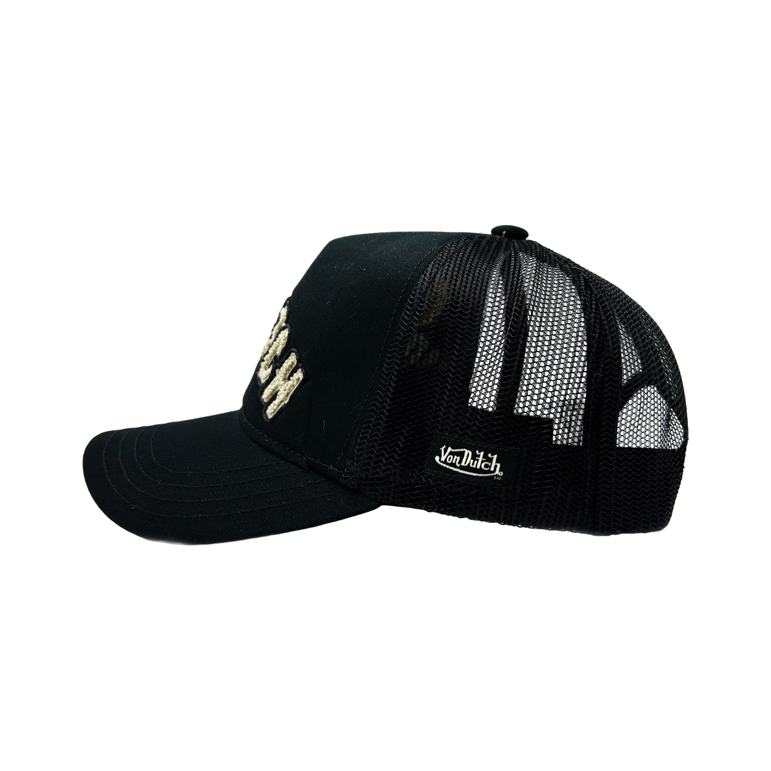 Von Dutch Black & White Curved Terry Logo Trucker Hat - Image 2