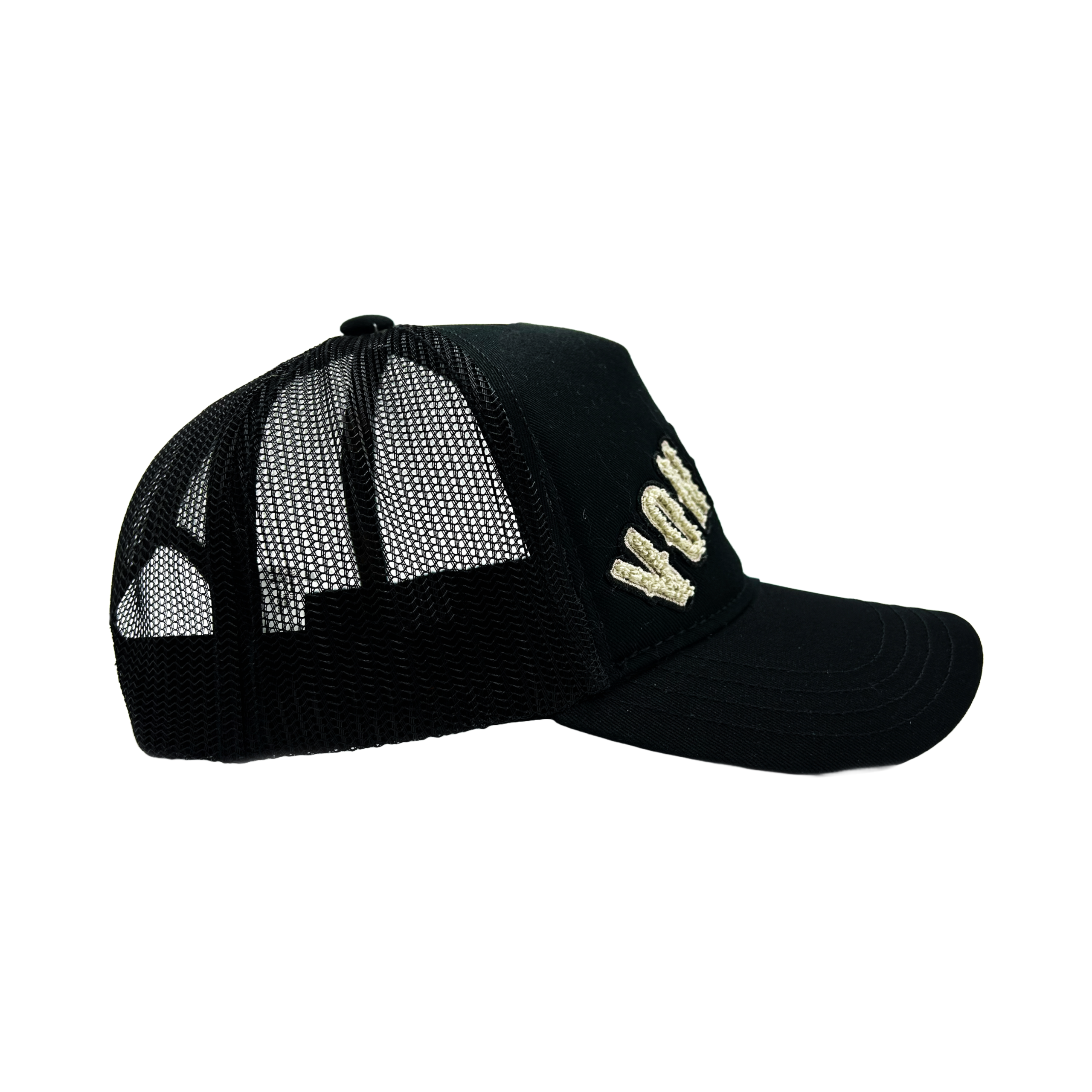 Von Dutch Black & White Curved Terry Logo Trucker Hat - Image 3