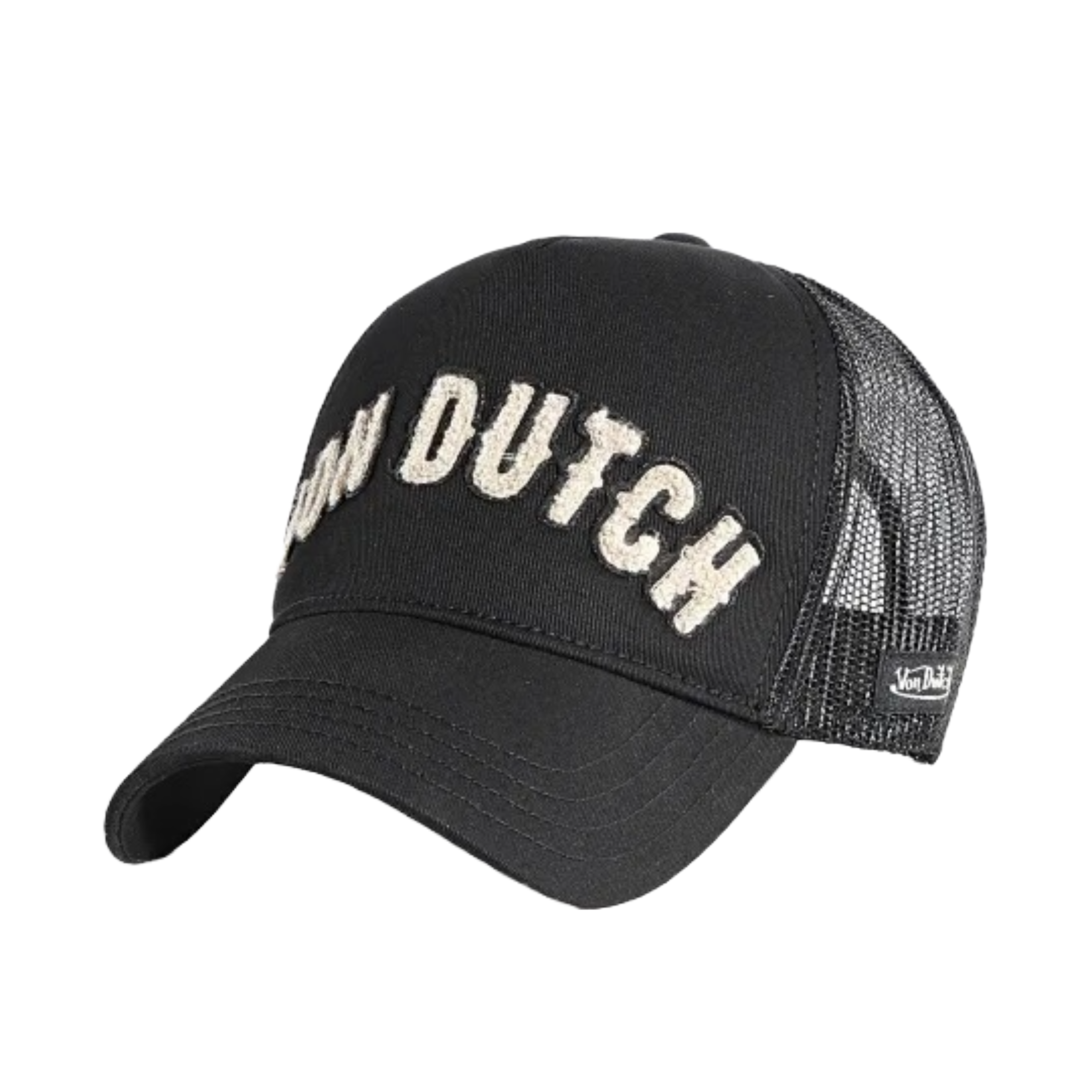 Von Dutch Black & White Curved Terry Logo Trucker Hat - Image 4