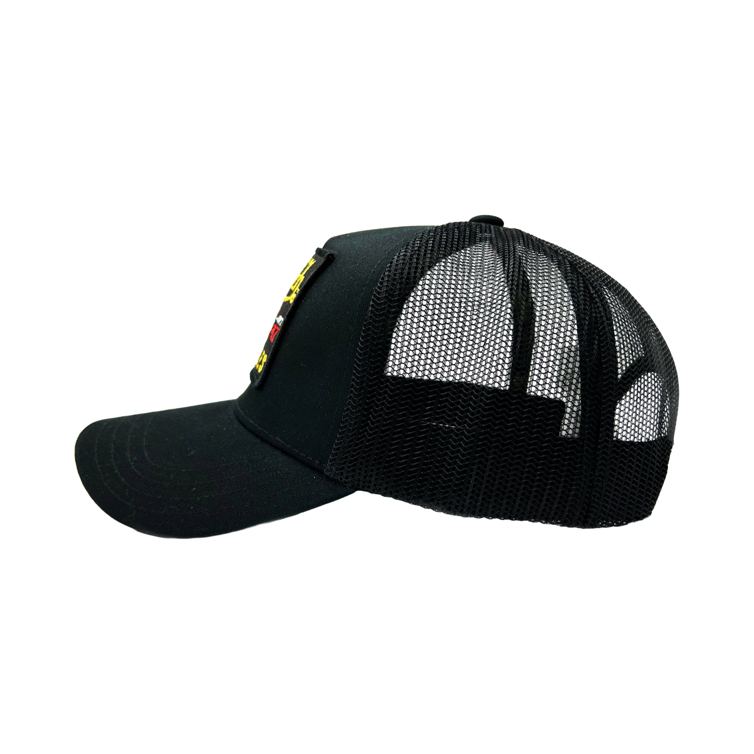 Von Dutch Black & Yellow Motorcyles Patch Trucker Hat - Image 2