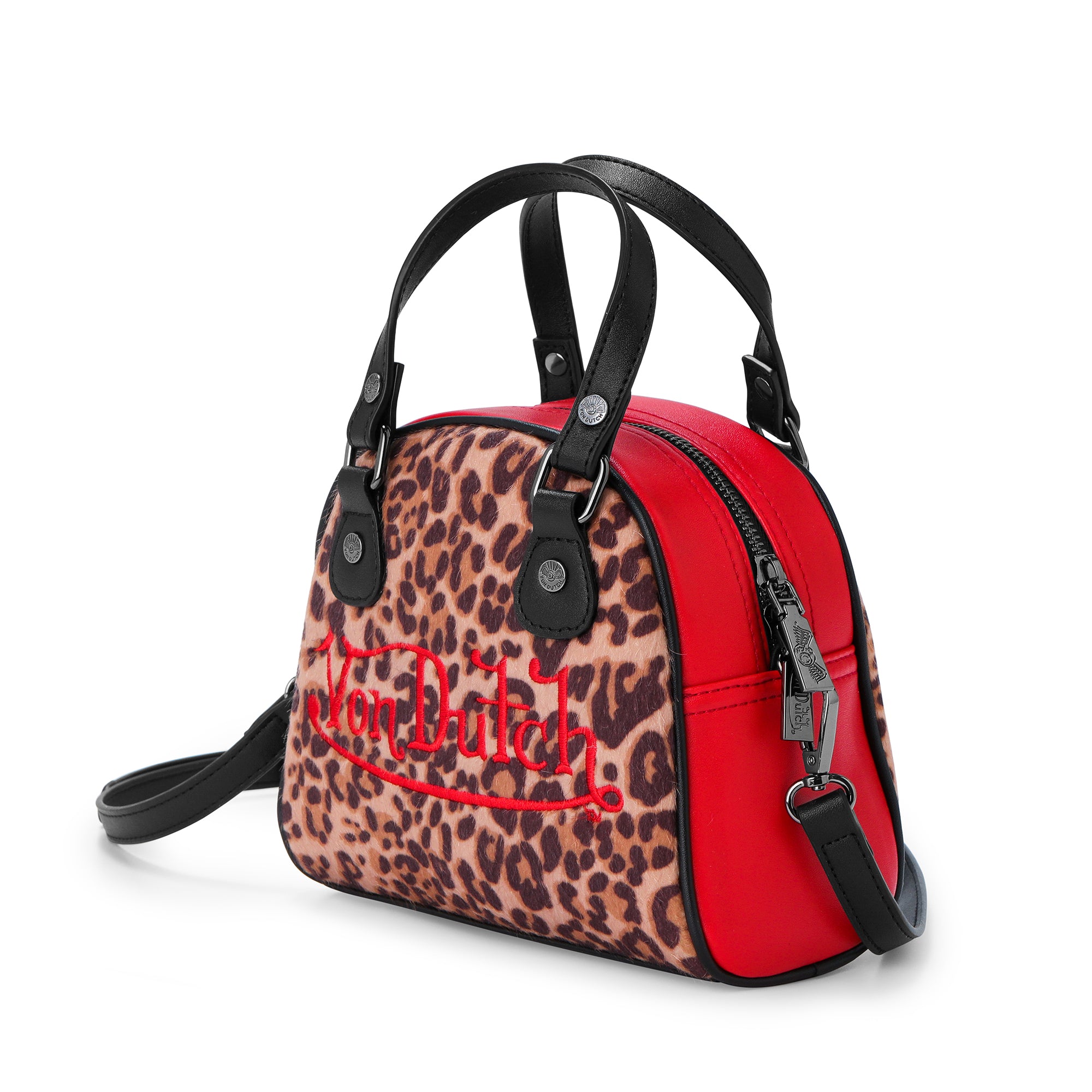 Von Dutch Red Leopard Vegan Pony Hair Bowling Bag - Image 2