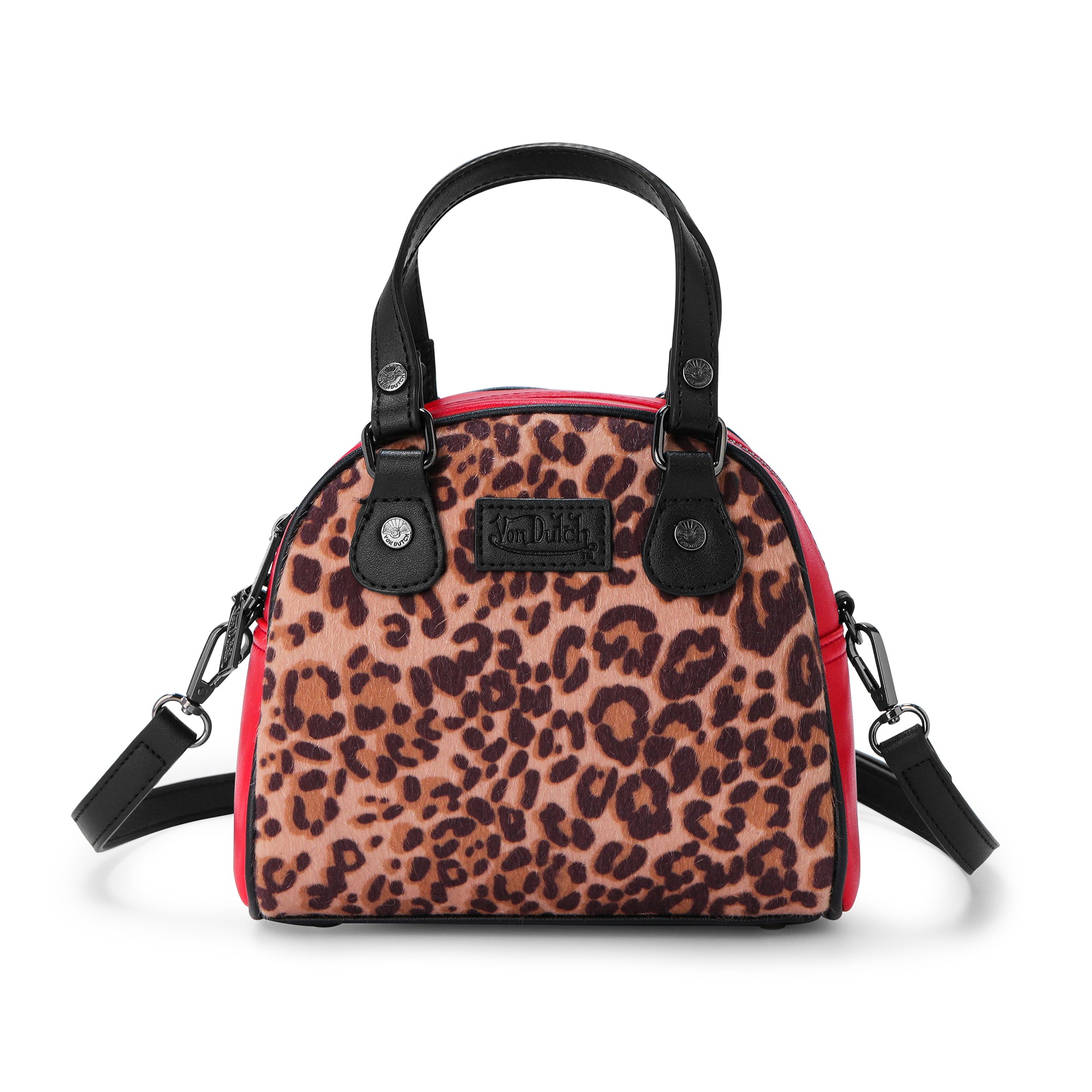 Von Dutch Red Leopard Vegan Pony Hair Bowling Bag - Image 3