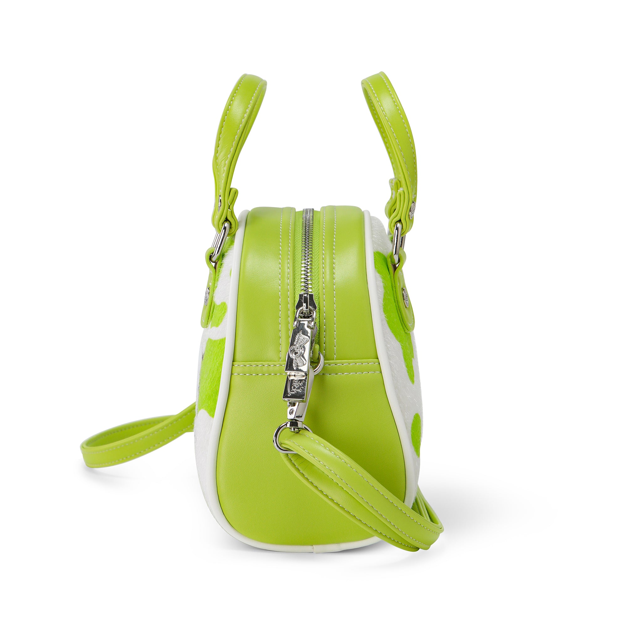 Von Dutch Lime Green Cow Print Vegan Pony Hair Bowling Bag - Image 3