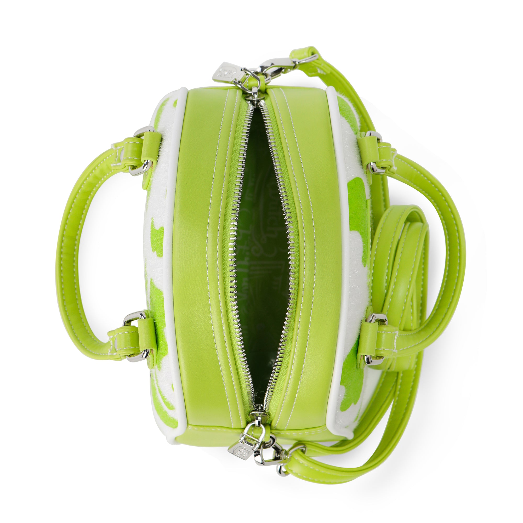 Von Dutch Lime Green Cow Print Vegan Pony Hair Bowling Bag - Image 5