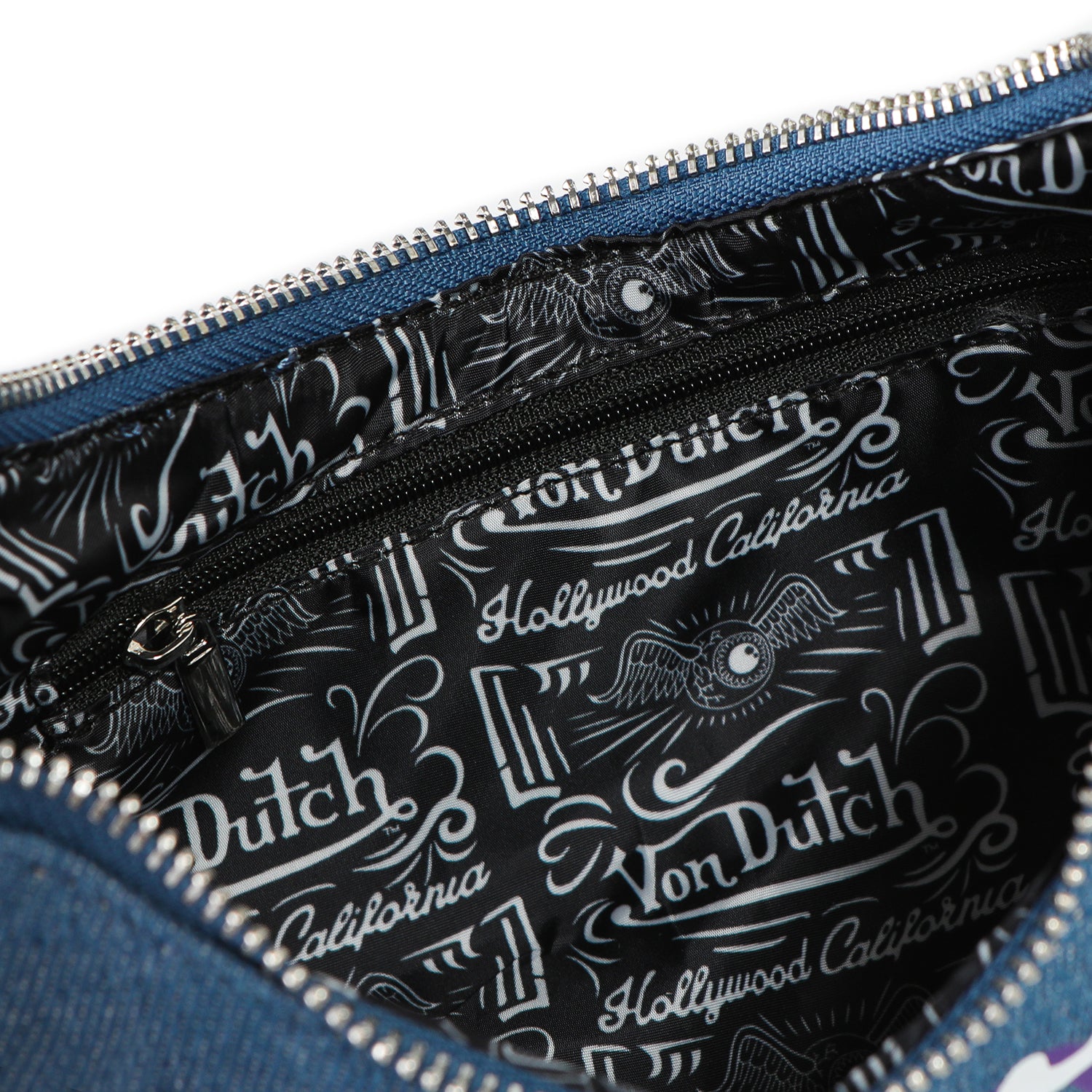Von Dutch Orange & Purple Multi-Logo Denim Shoulder Bag - Image 5