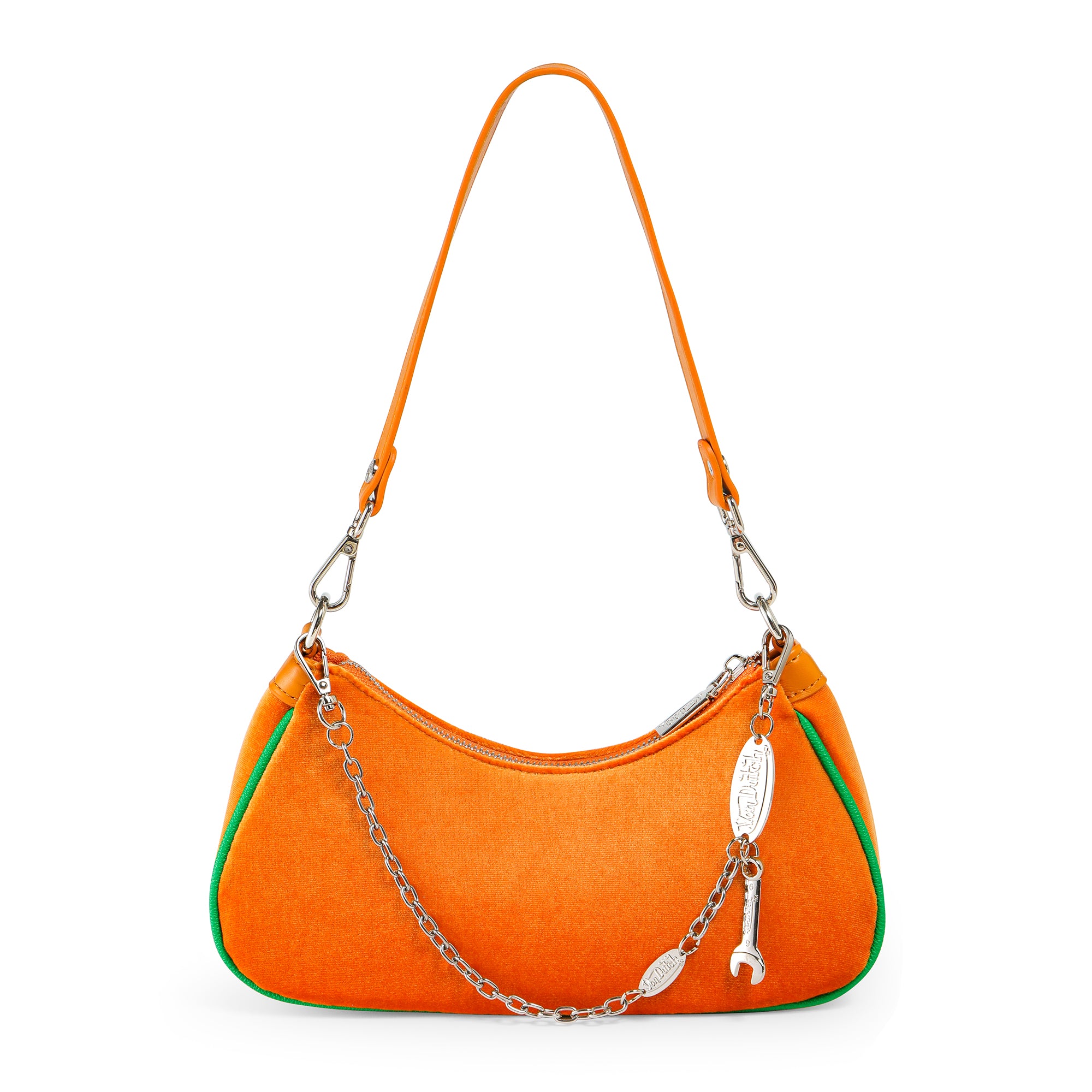 Von Dutch Orange & Green Rhinestone Velvet Shoulder Bag - Image 2