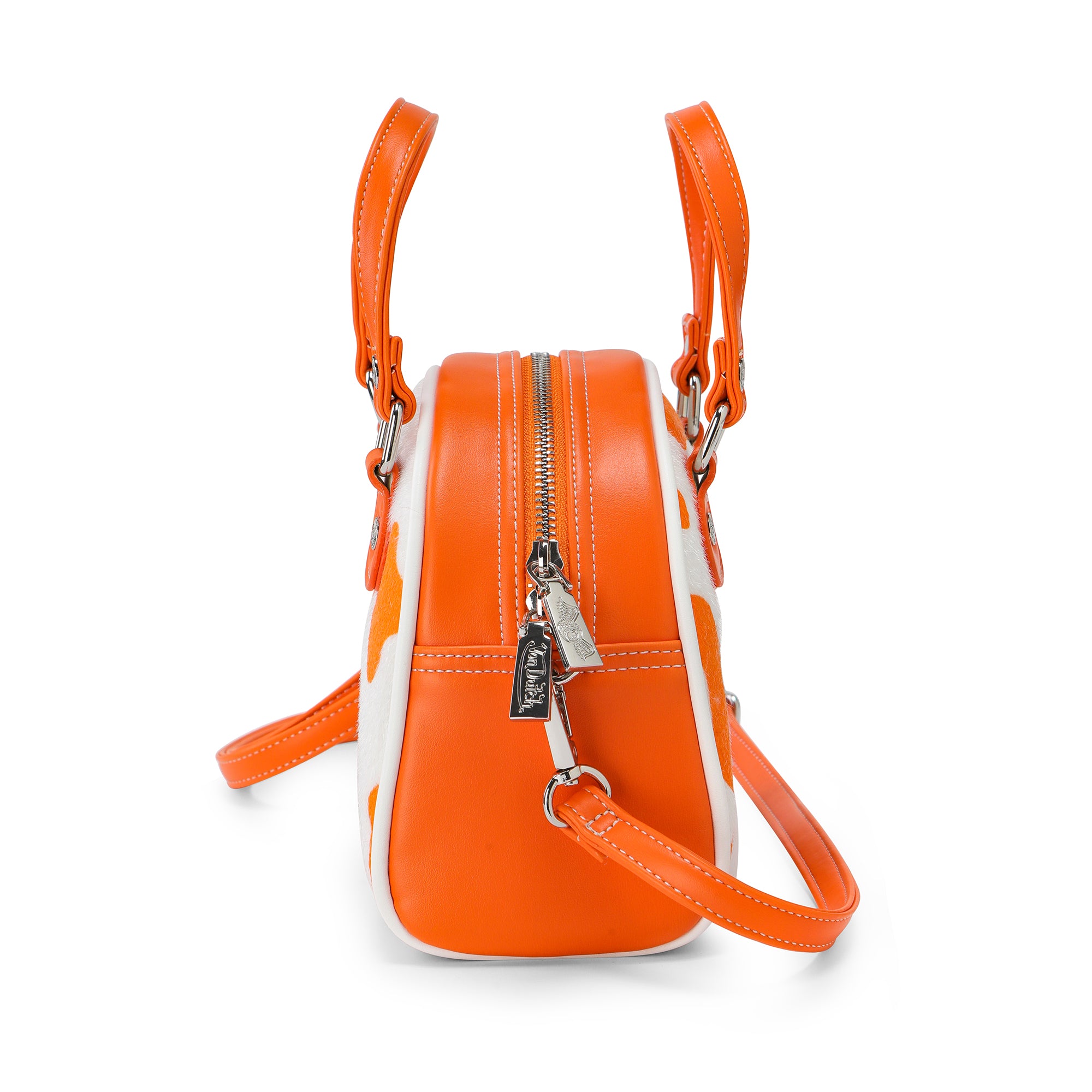 Von Dutch Orange Cow Print Vegan Pony Hair Bowling Bag - Image 3