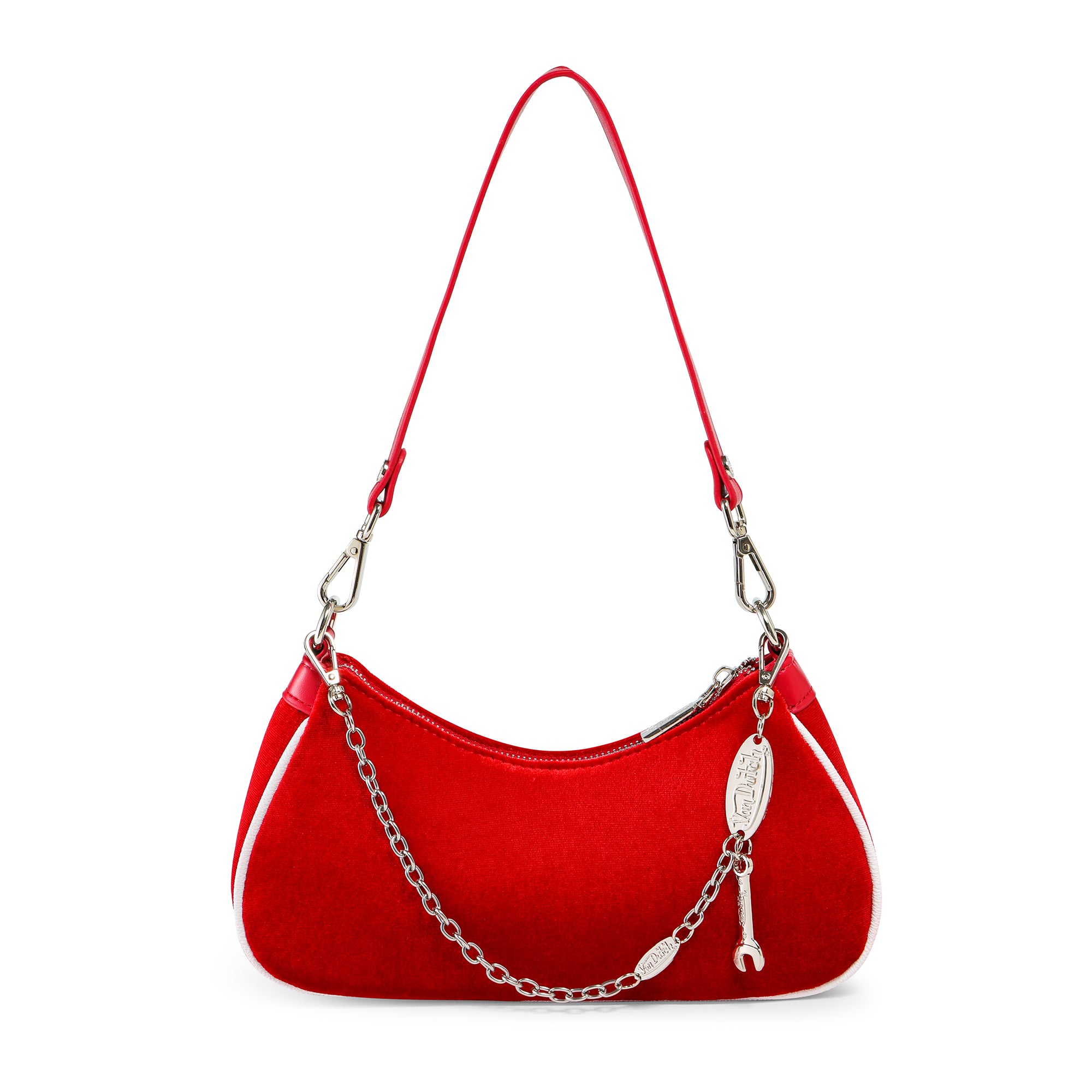 Von Dutch Red & White Rhinestone Velvet Shoulder Bag - Image 2