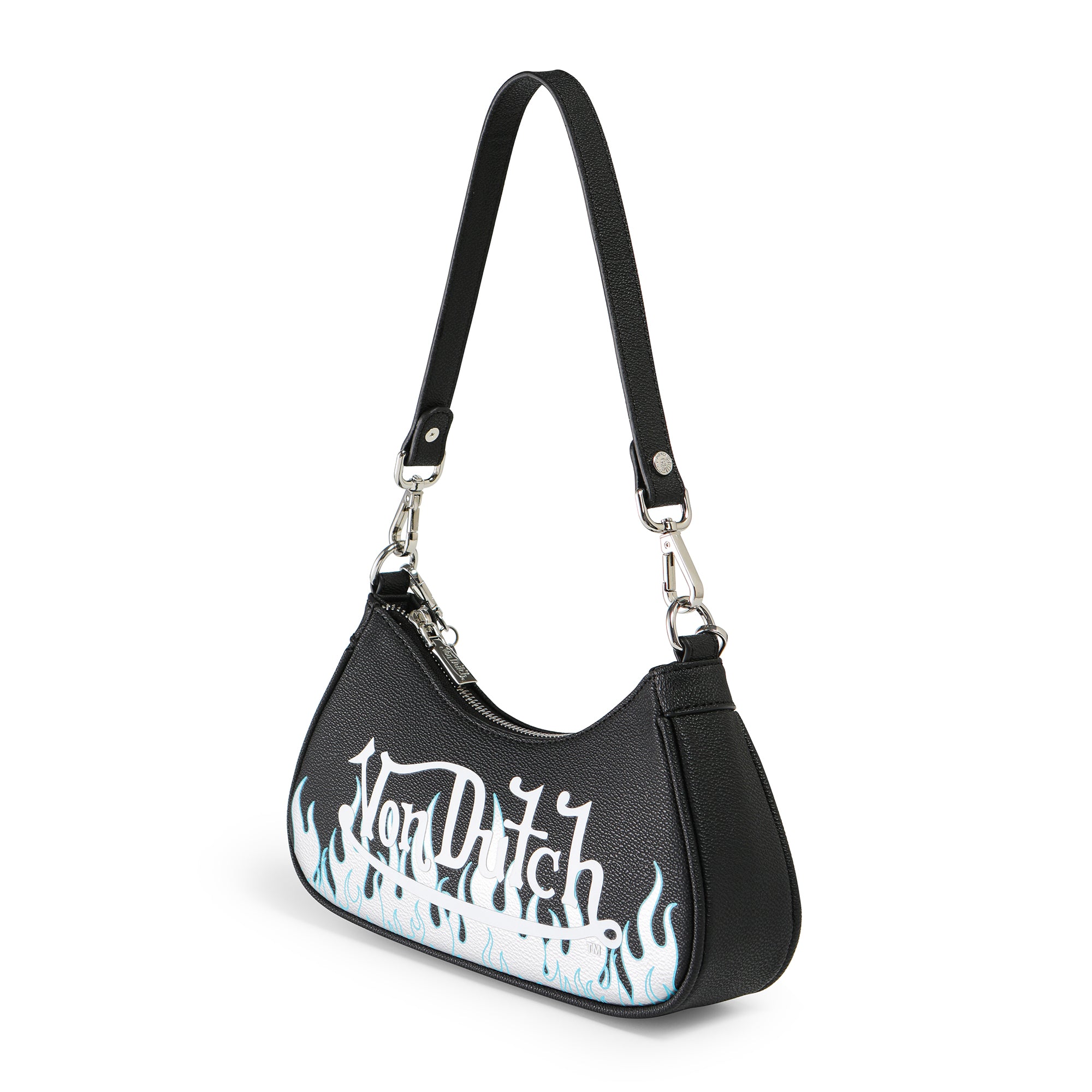 Von Dutch Black Silver Flames Shoulder Bag - Image 3
