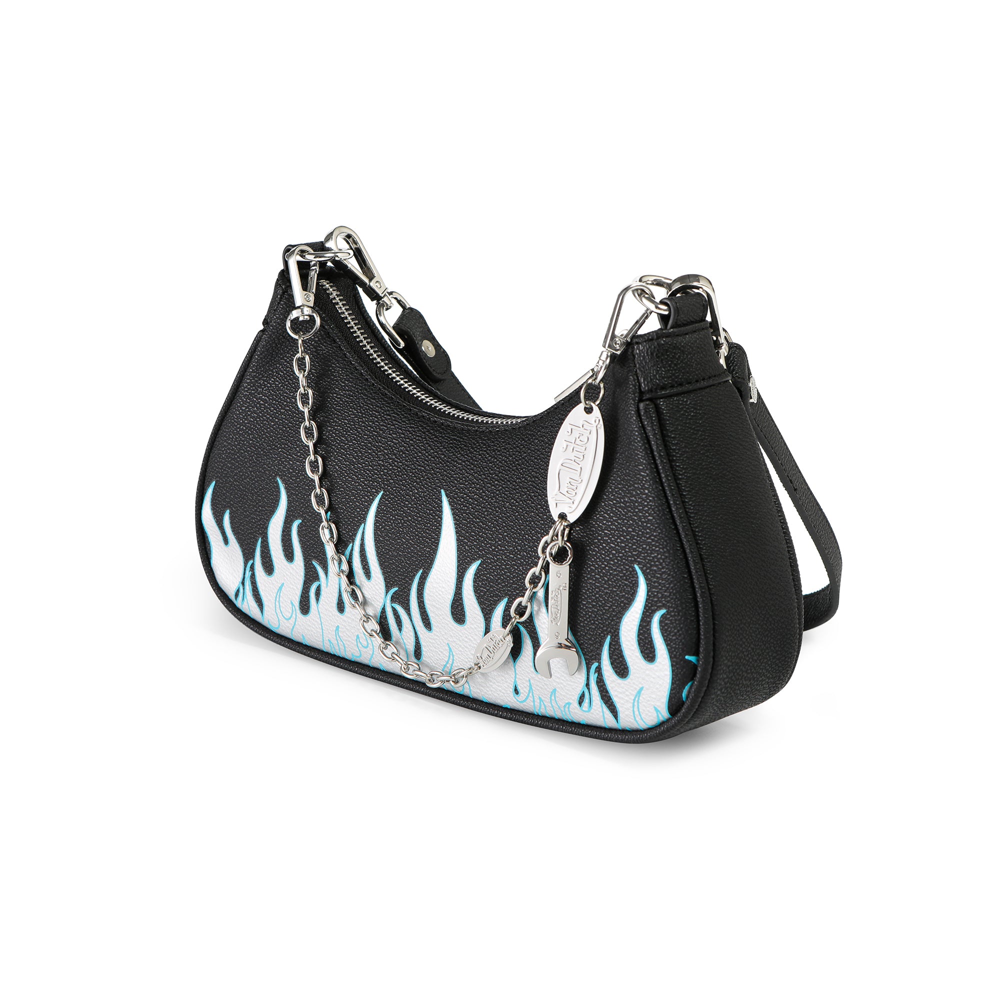 Von Dutch Black Silver Flames Shoulder Bag - Image 4