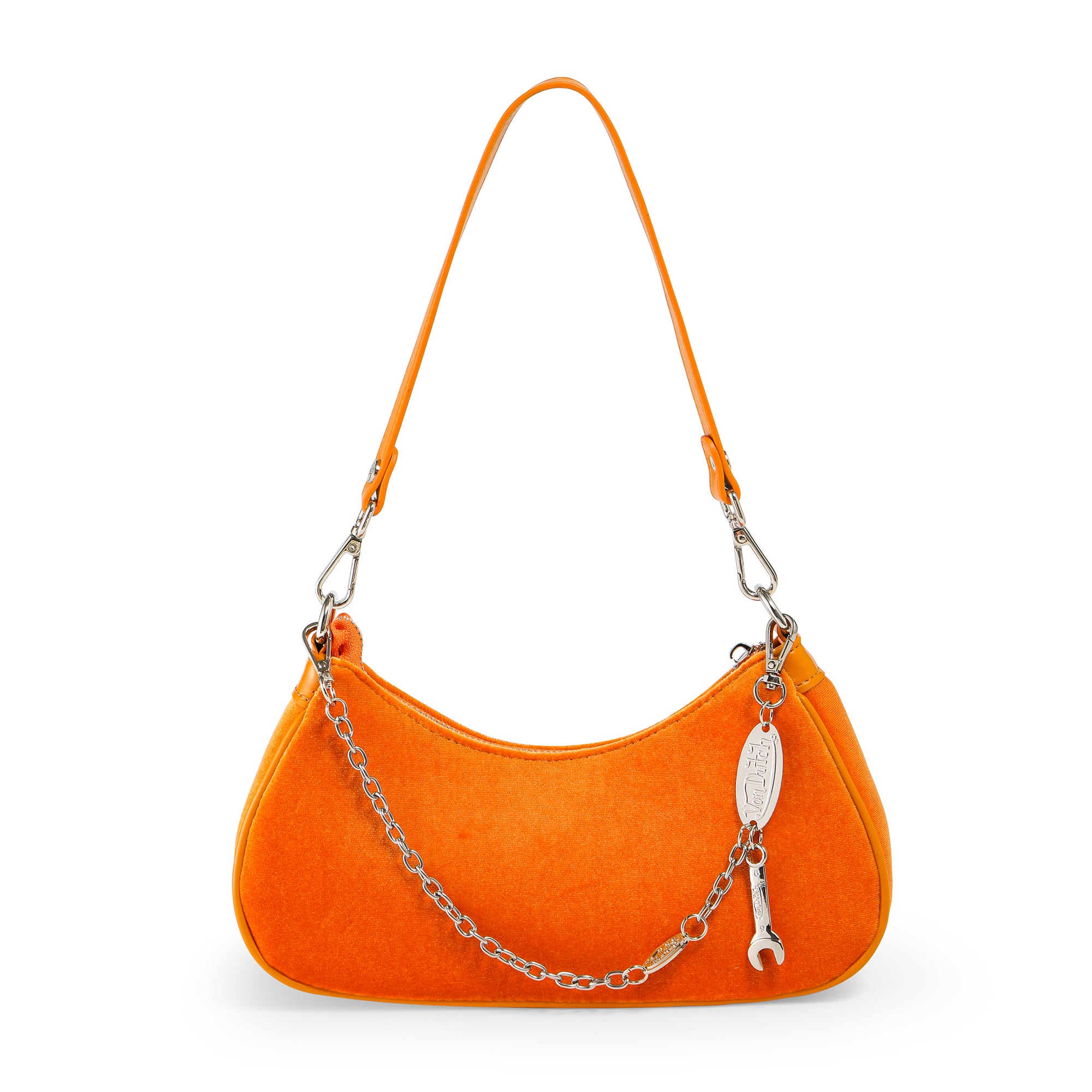 Von Dutch Orange & White Rhinestone Velvet Shoulder Bag - Image 2