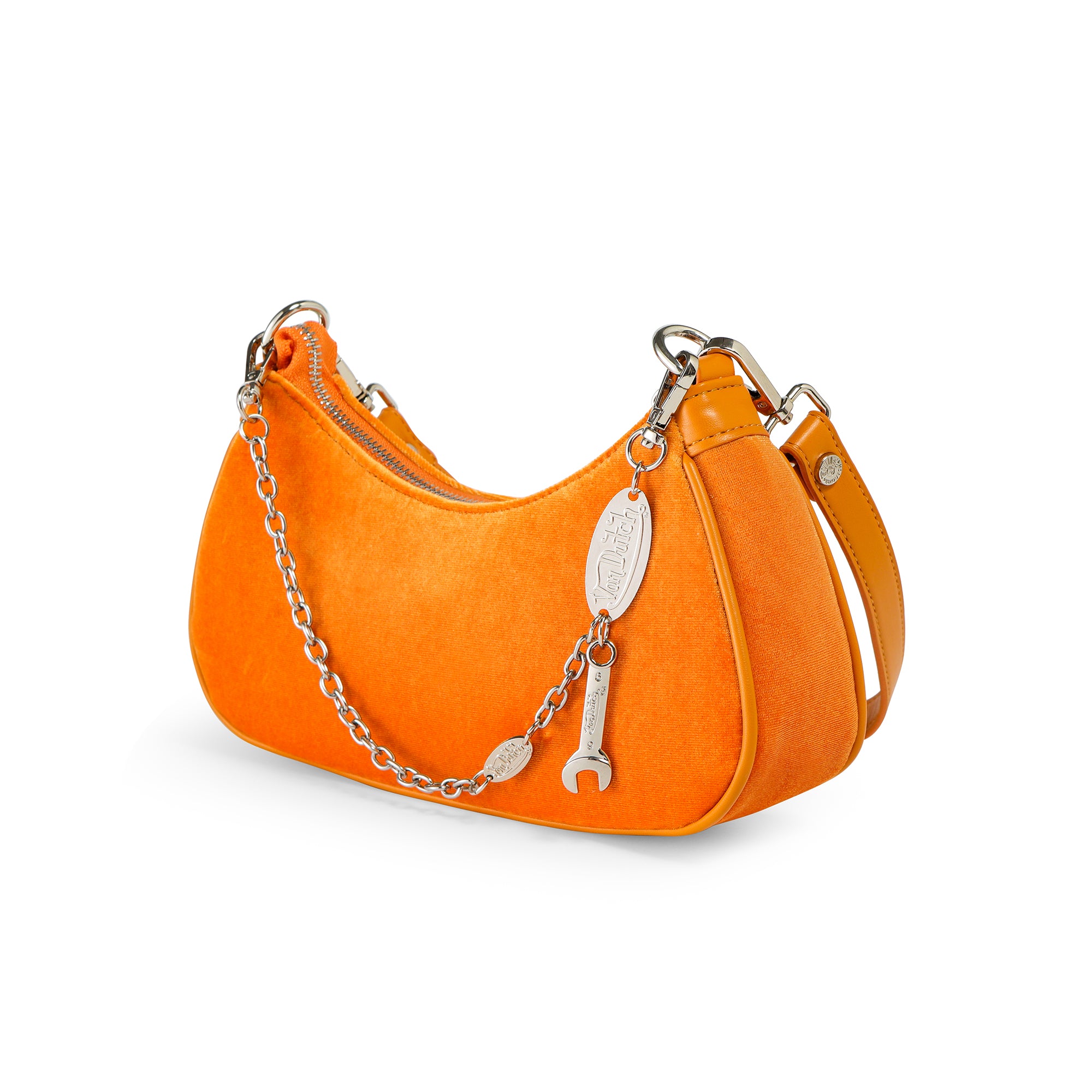 Von Dutch Orange & White Rhinestone Velvet Shoulder Bag - Image 4
