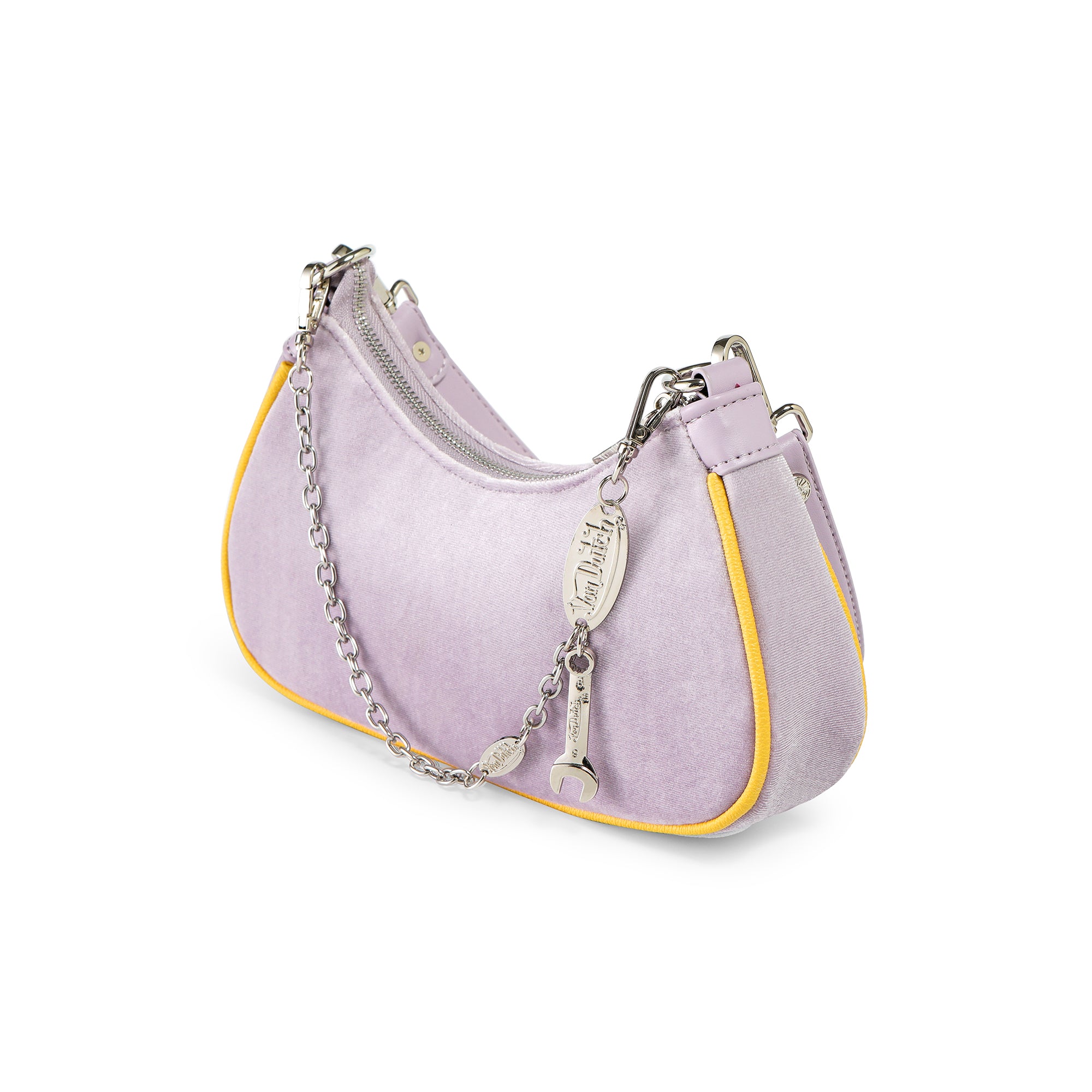 Von Dutch Purple & Gold Rhinestone Velvet Shoulder Bag - Image 4