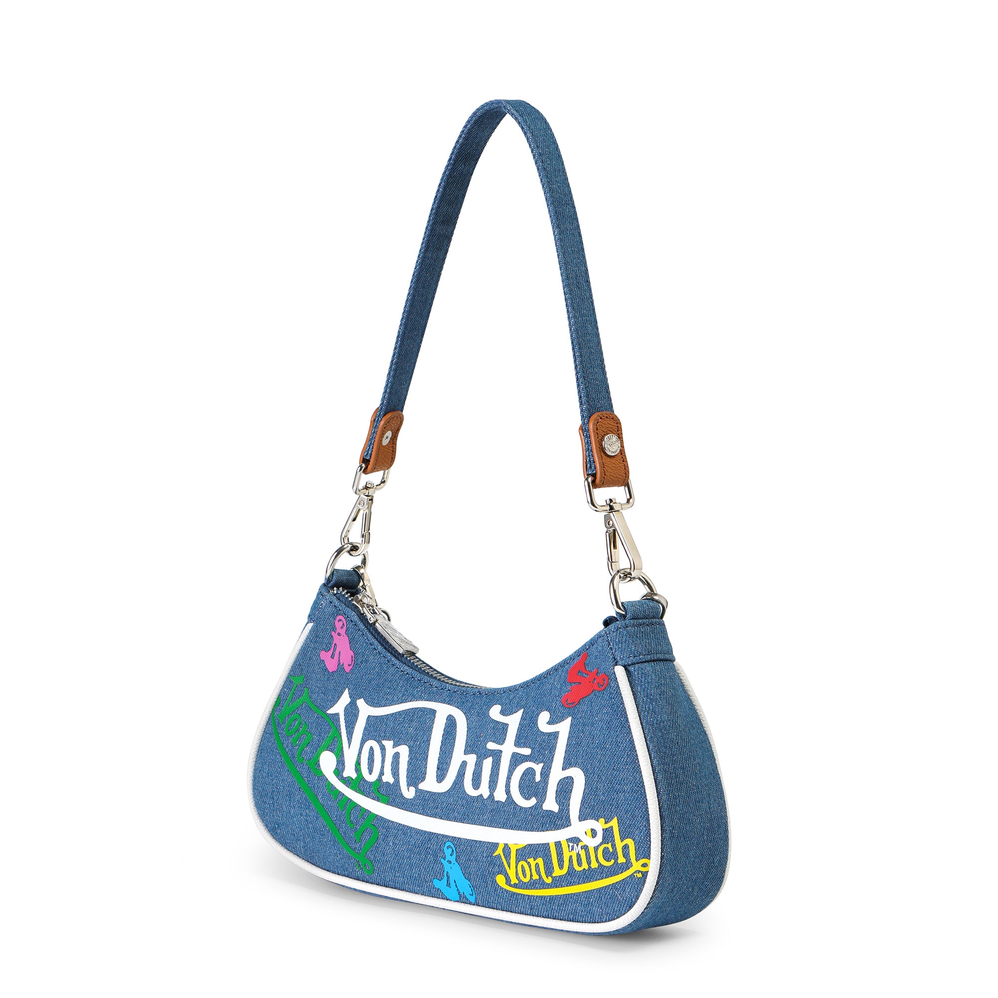 Von Dutch Green & Yellow Multi-Logo Denim Shoulder Bag - Image 3