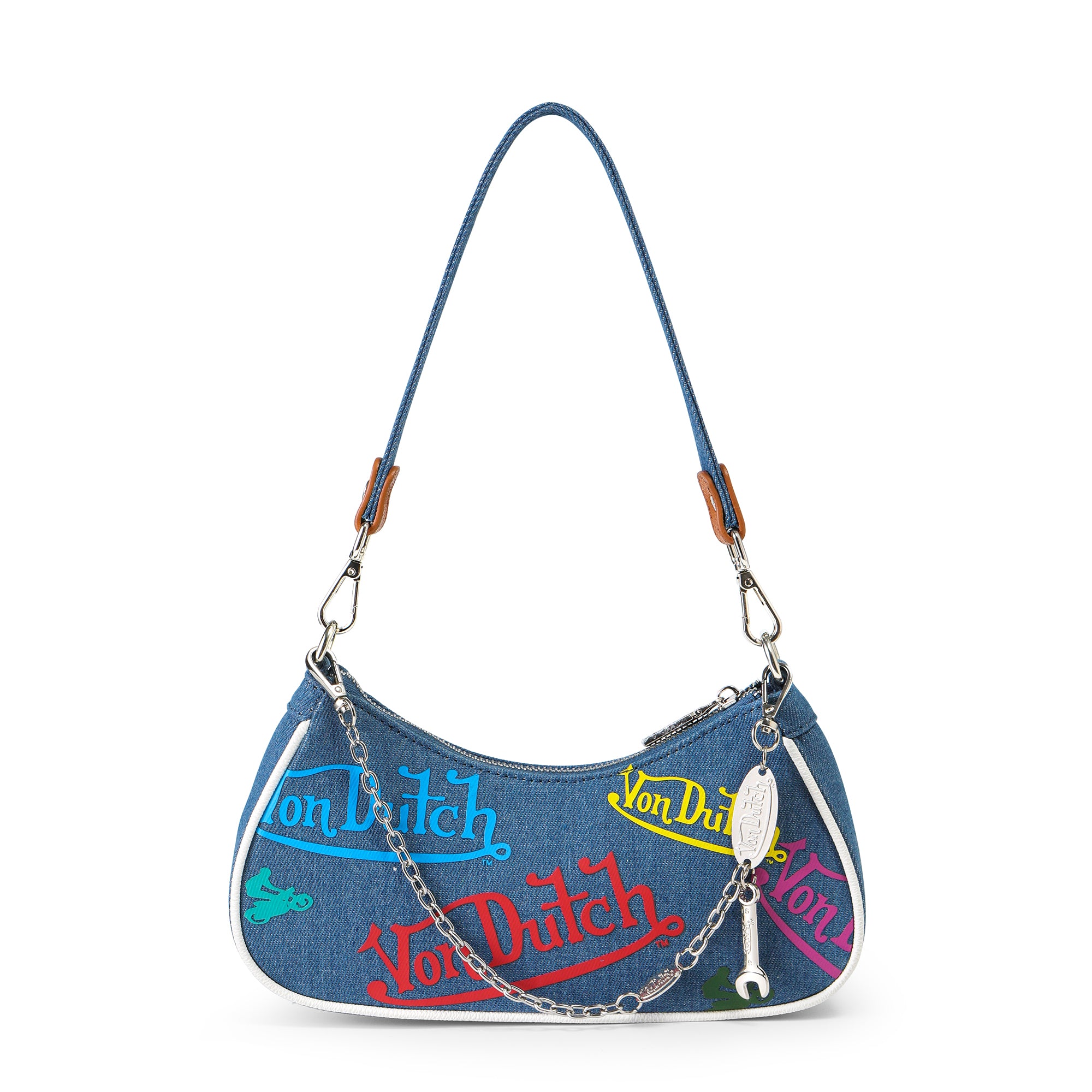 Von Dutch Green & Yellow Multi-Logo Denim Shoulder Bag - Image 2