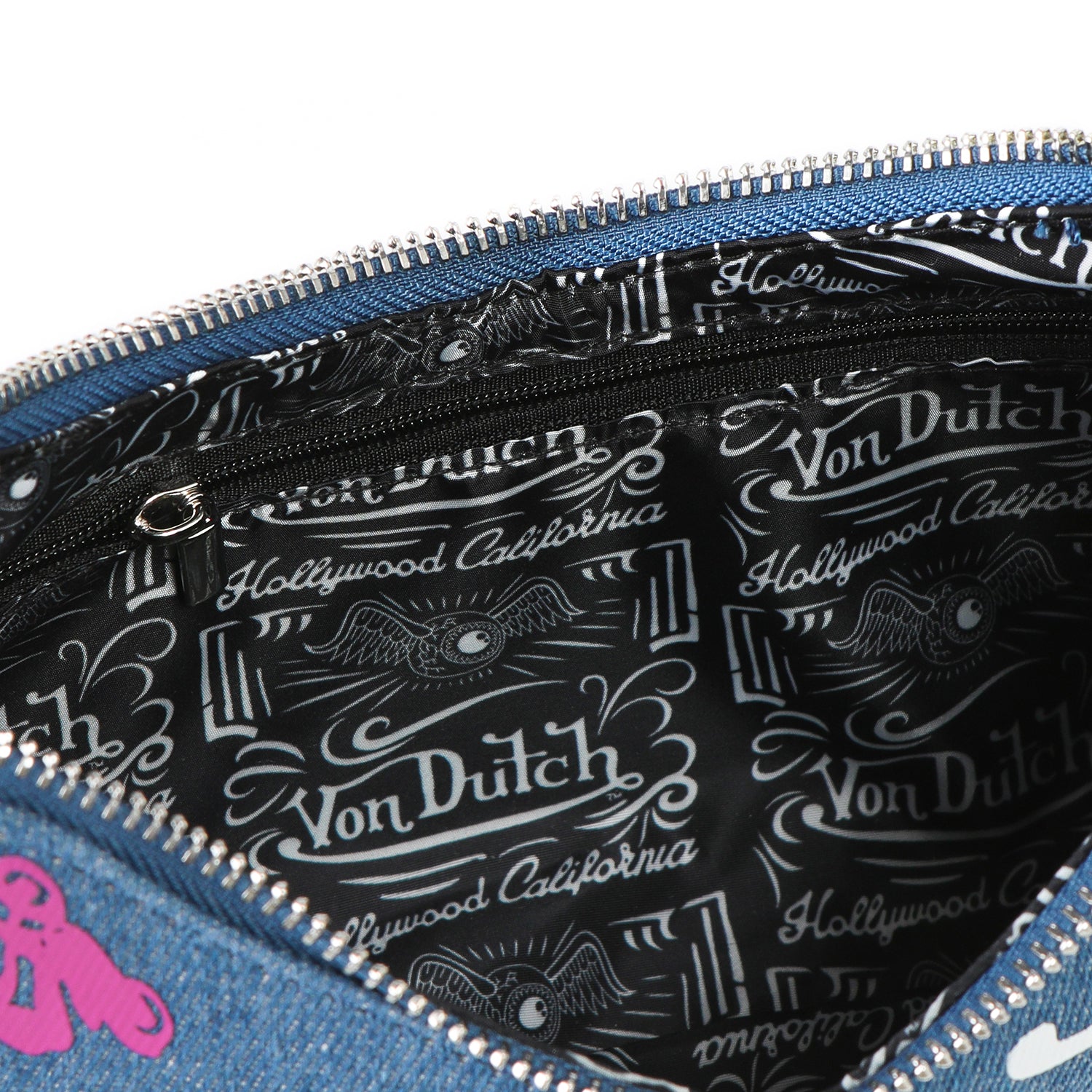 Von Dutch Green & Yellow Multi-Logo Denim Shoulder Bag - Image 4