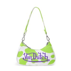 Von Dutch Vegan Pony Hair Lime Cow Print Shoulder Bag