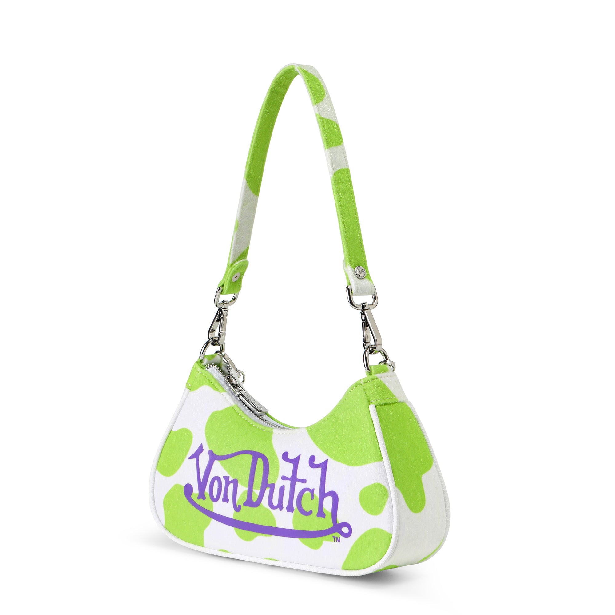Von Dutch Vegan Pony Hair Lime Cow Print Shoulder Bag - Image 3