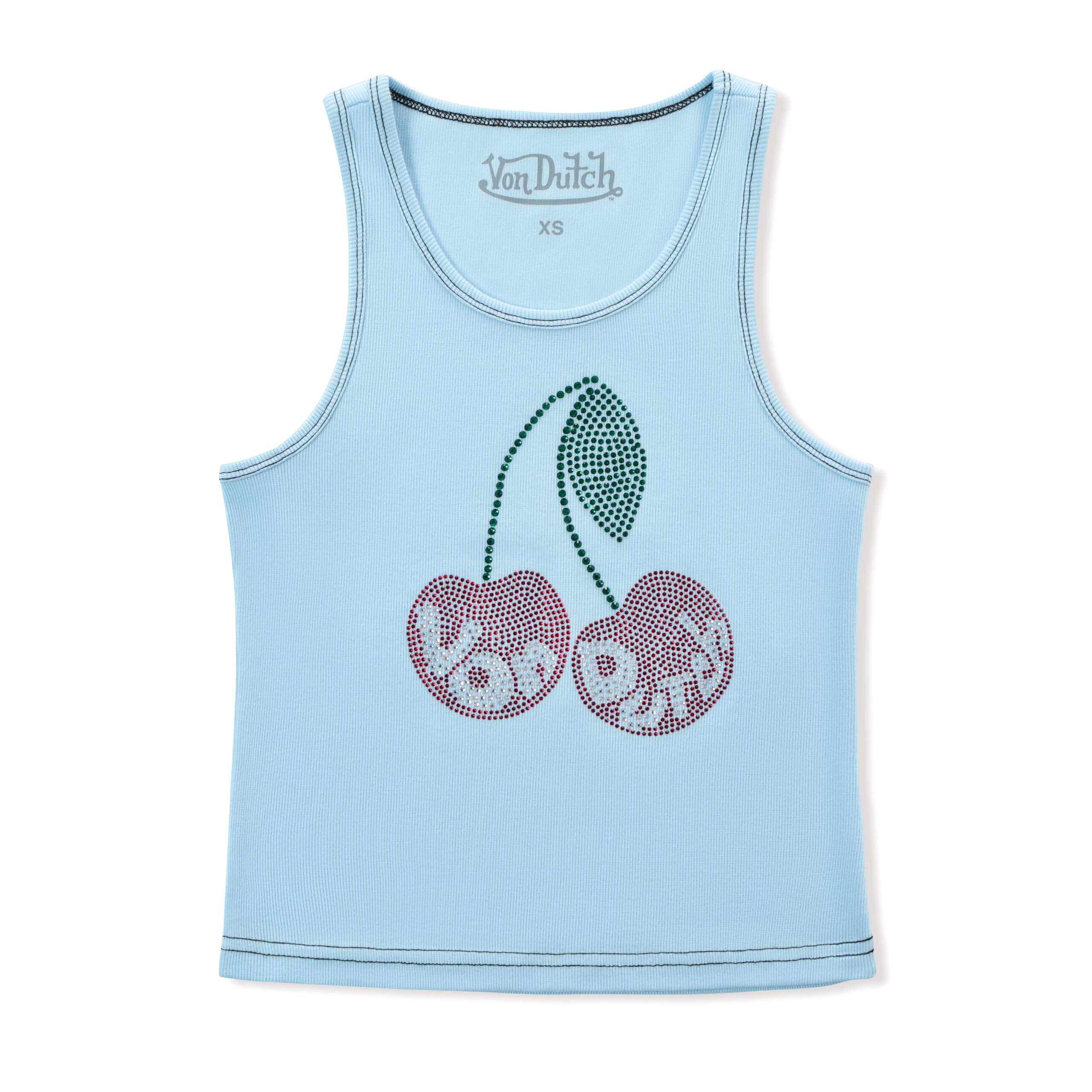 Von Dutch Rhinestone Cherry Tank - Blue - Image 2