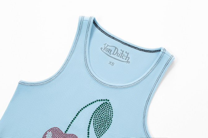 Von Dutch Rhinestone Cherry Tank - Blue - Image 5