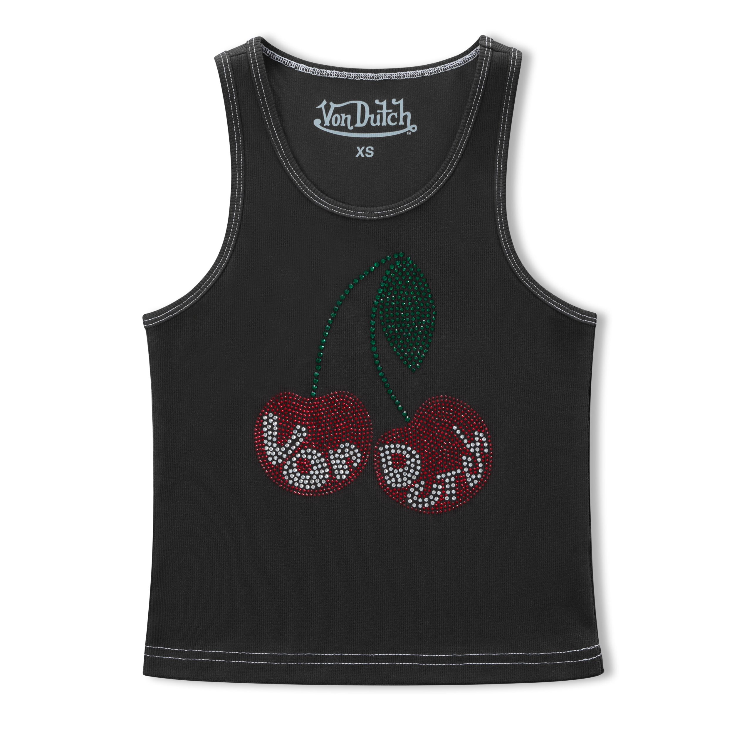 Von Dutch Rhinestone Cherry Tank - Black - Image 2