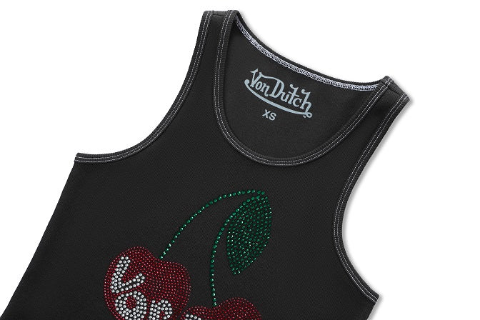 Von Dutch Rhinestone Cherry Tank - Black - Image 5