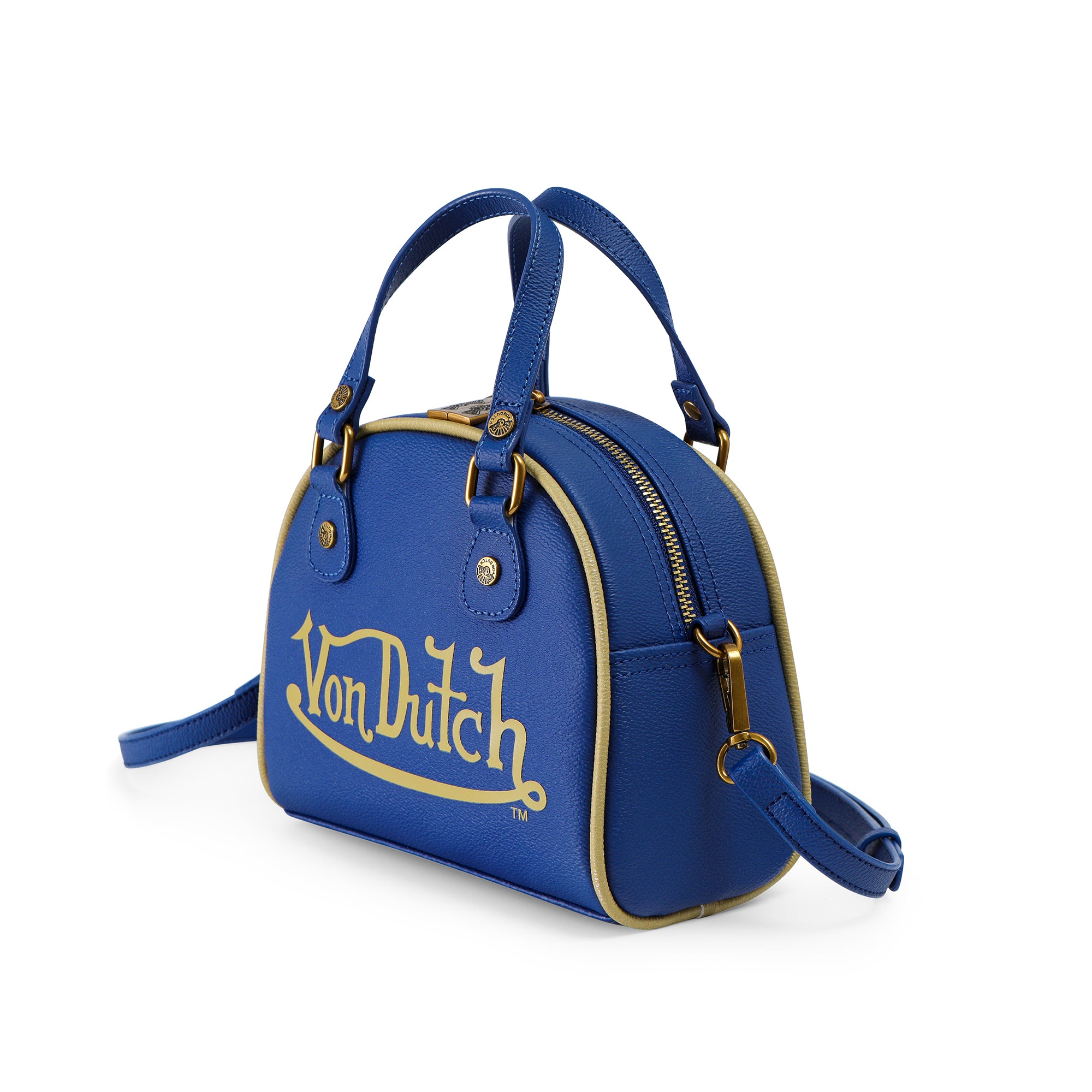 Von Dutch Navy Blue & Gold Two-Tone Bowling Bag - Image 2