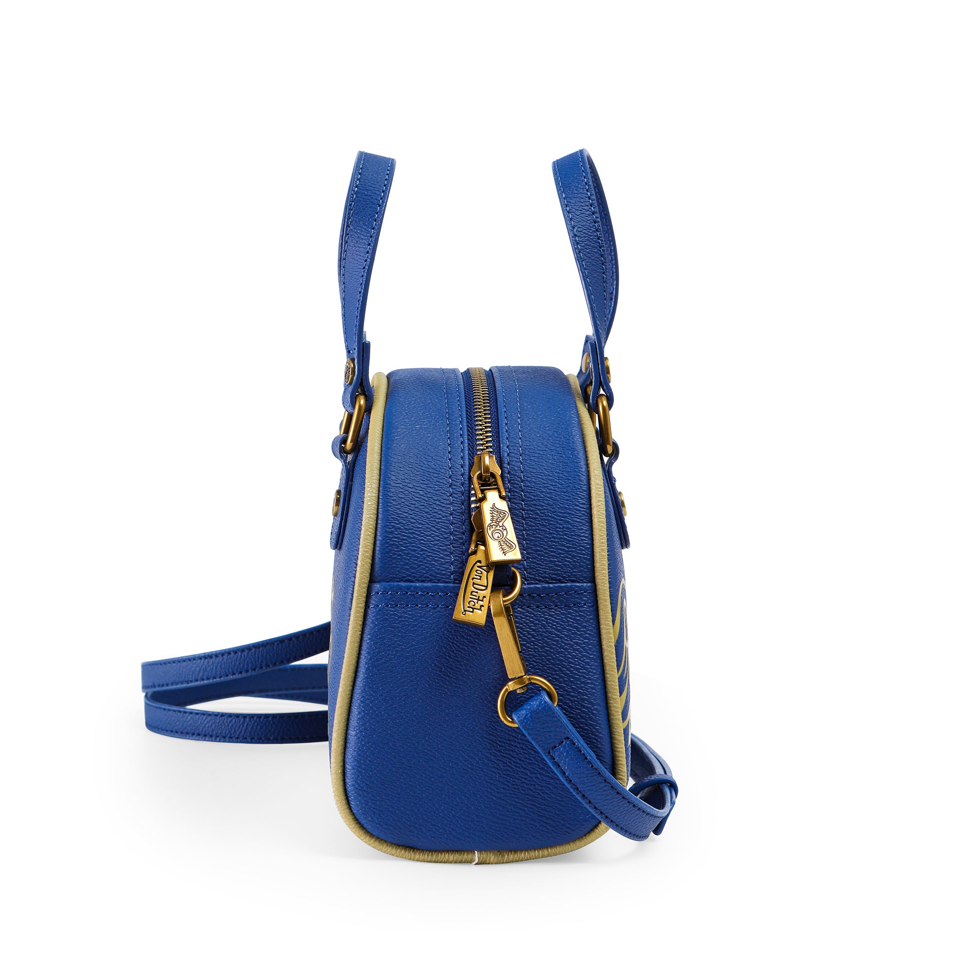 Von Dutch Navy Blue & Gold Two-Tone Bowling Bag - Image 4