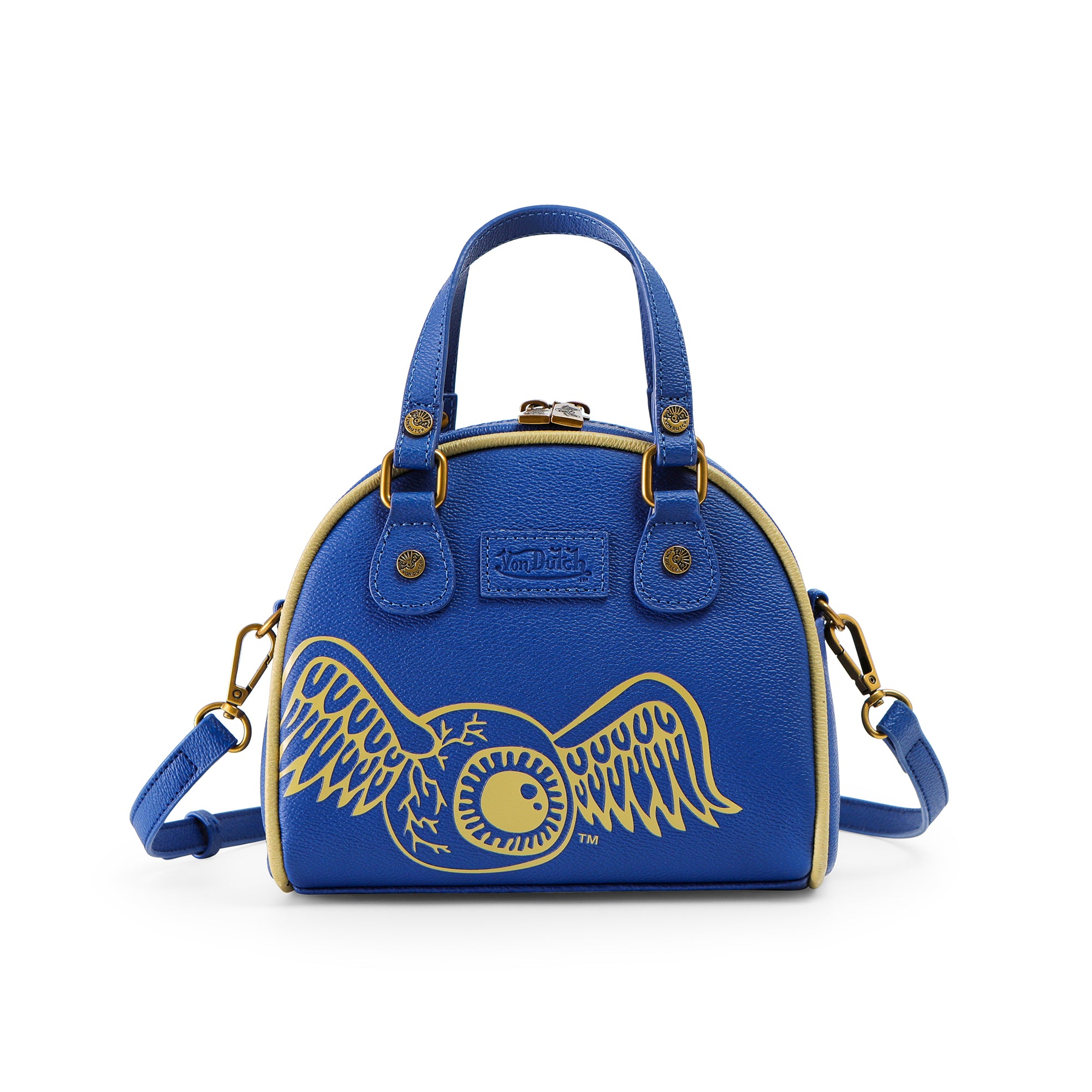 Von Dutch Navy Blue & Gold Two-Tone Bowling Bag - Image 3