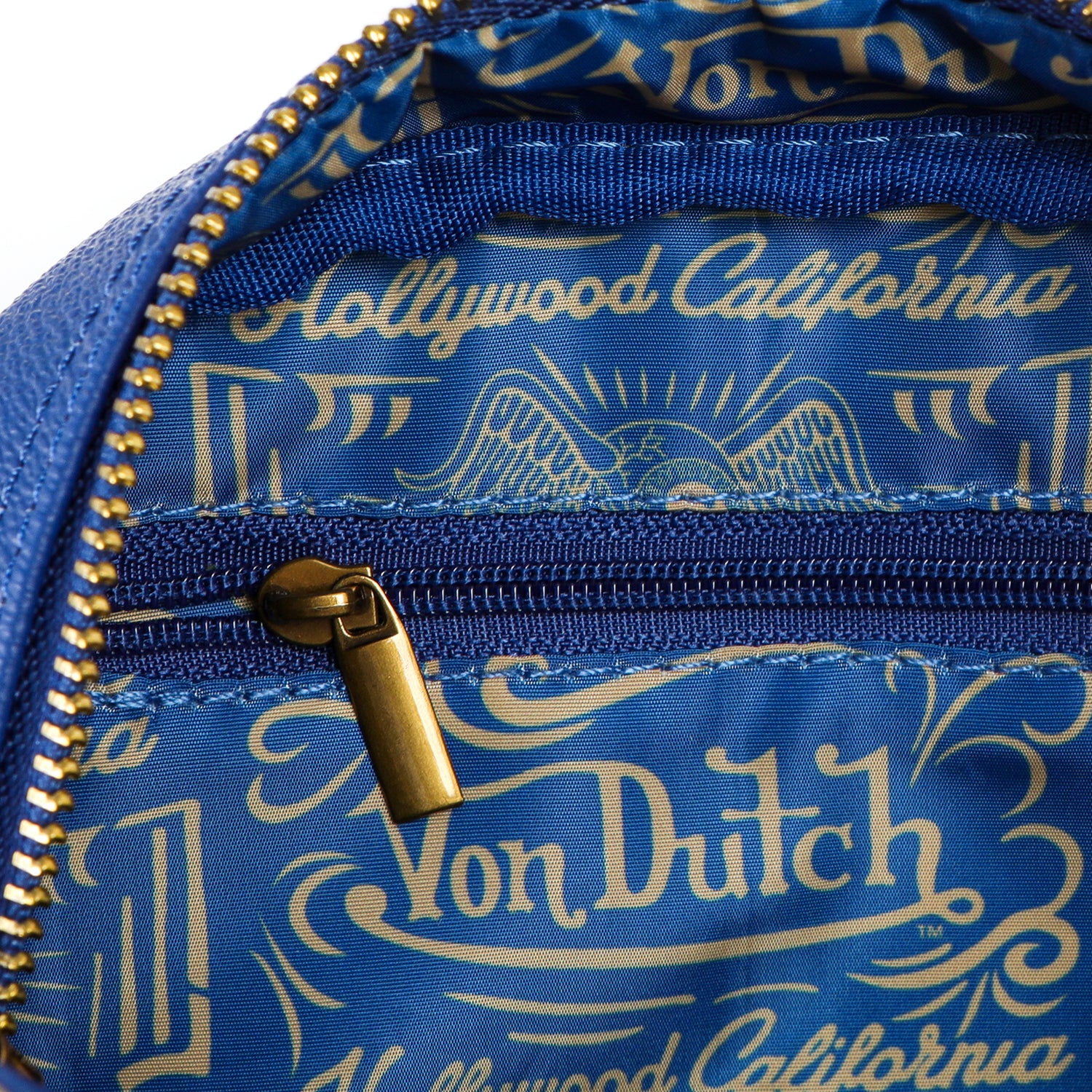 Von Dutch Navy Blue & Gold Two-Tone Bowling Bag - Image 6