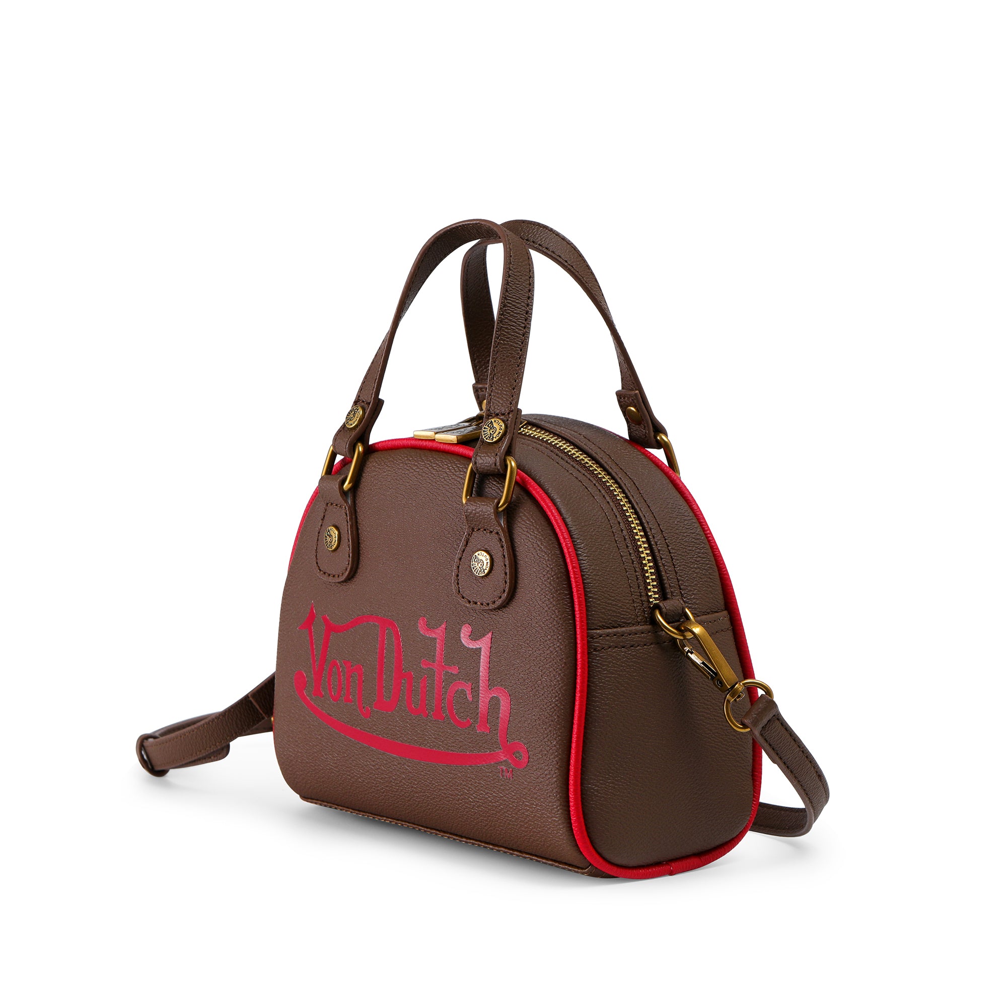 Von Dutch Dark Brown & Red Two-Tone Bowling Bag - Image 2