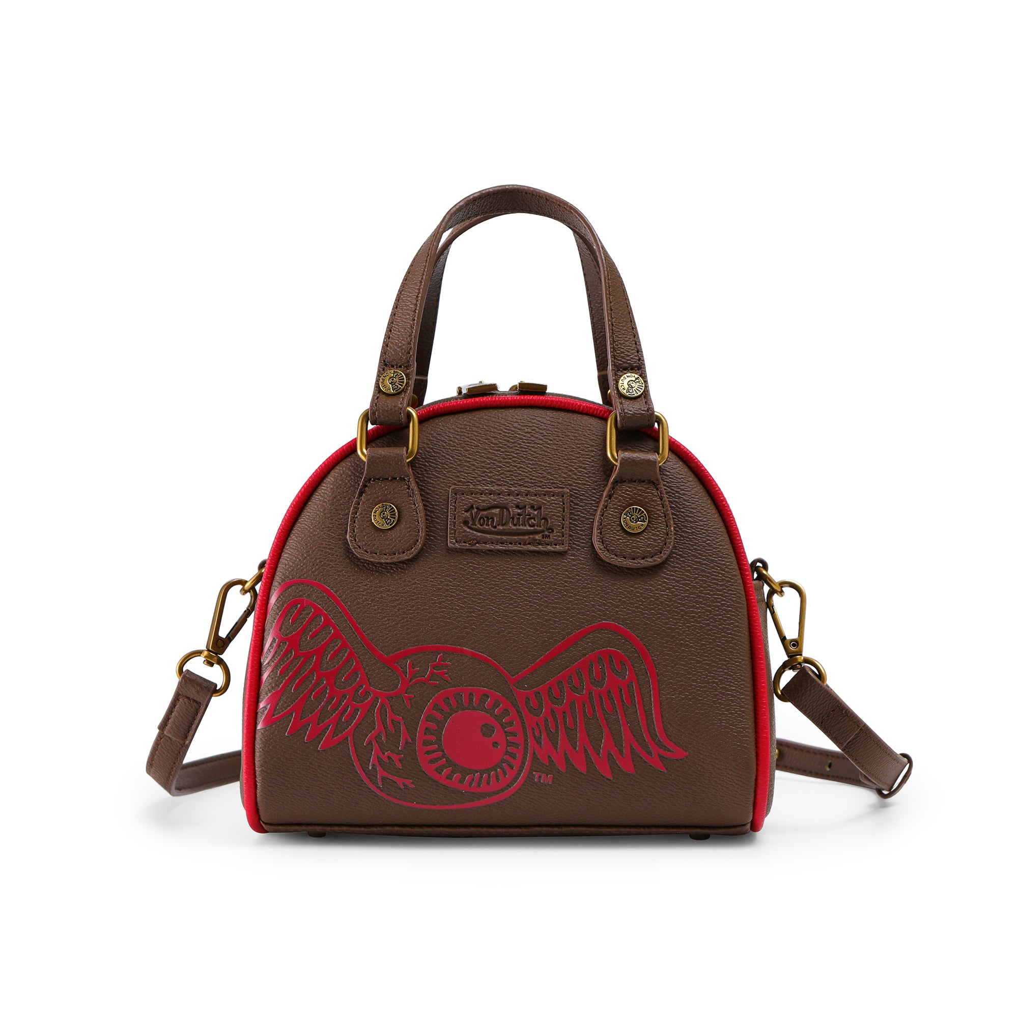Von Dutch Dark Brown & Red Two-Tone Bowling Bag - Image 3