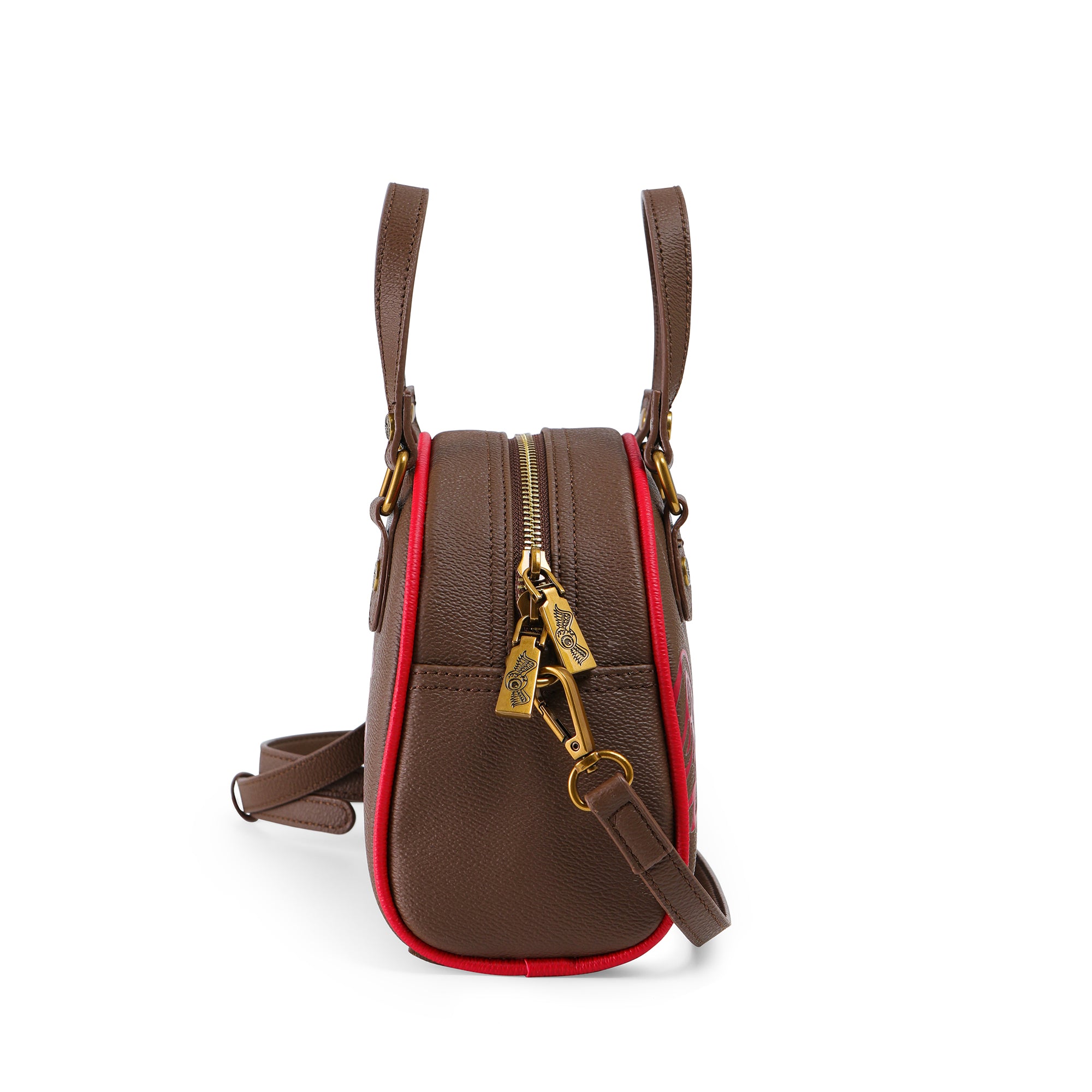 Von Dutch Dark Brown & Red Two-Tone Bowling Bag - Image 4