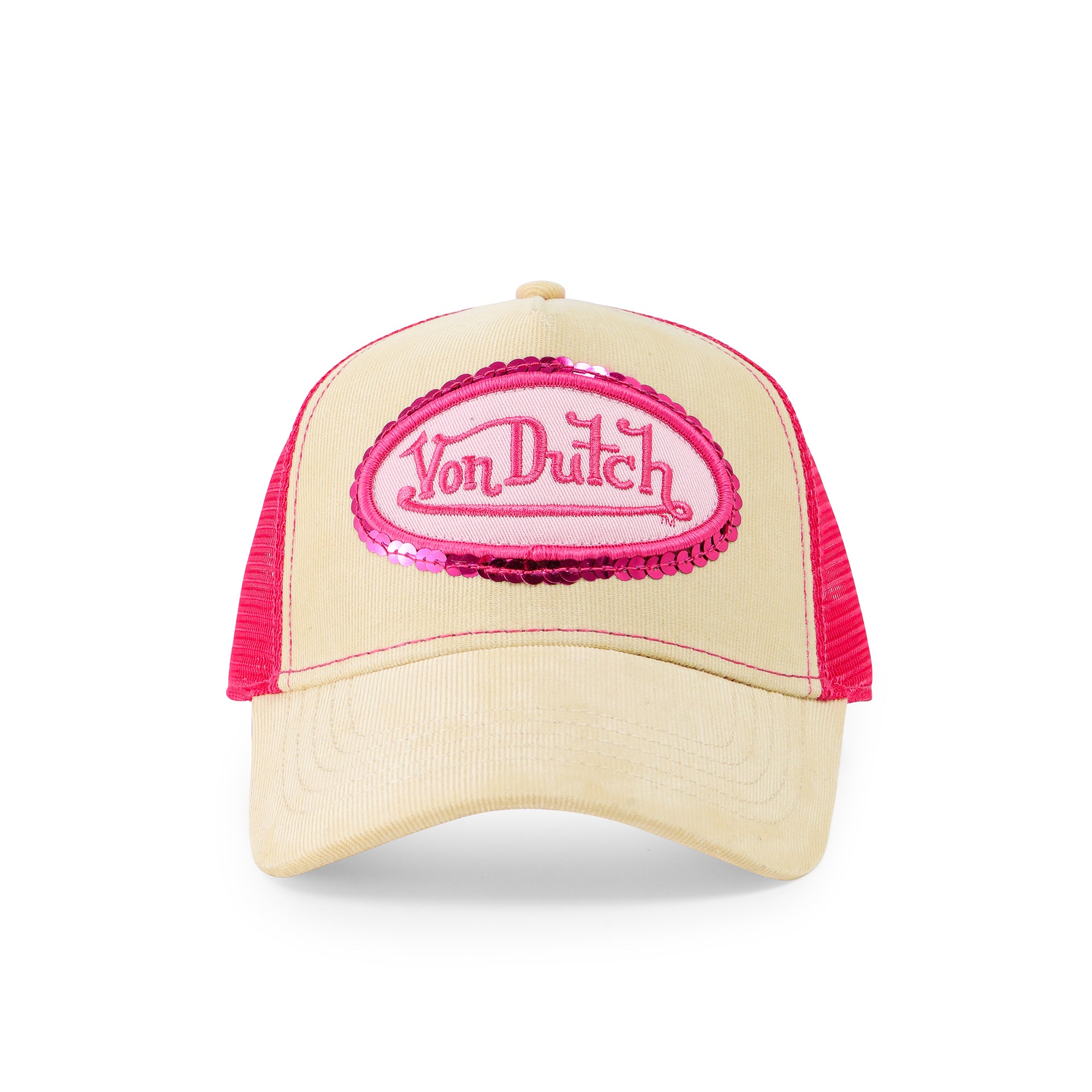 Von Dutch Pink Sequin on Beige Trucker Hat - Image 6