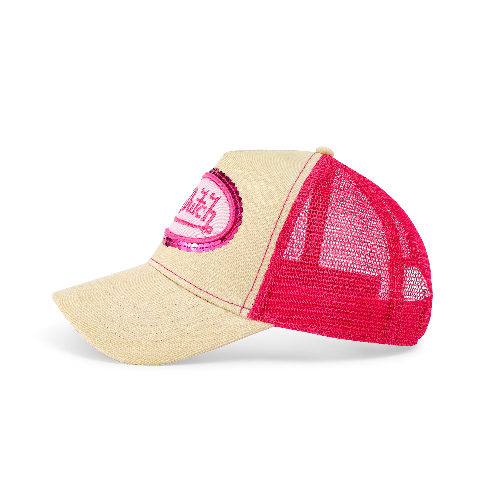 Von Dutch Pink Sequin on Beige Trucker Hat - Image 2