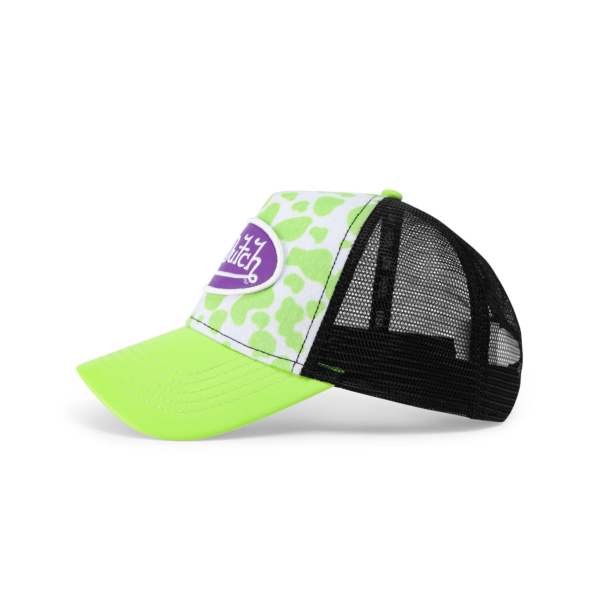 Von Dutch Vegan Pony Hair Trucker Hat -Lime Green Cow Print - Image 2