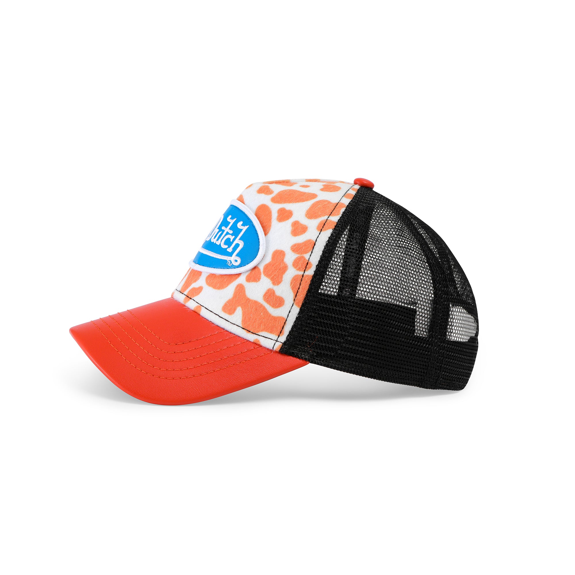 Von Dutch Vegan Pony Hair Trucker Hat -Orange Cow Print - Image 2