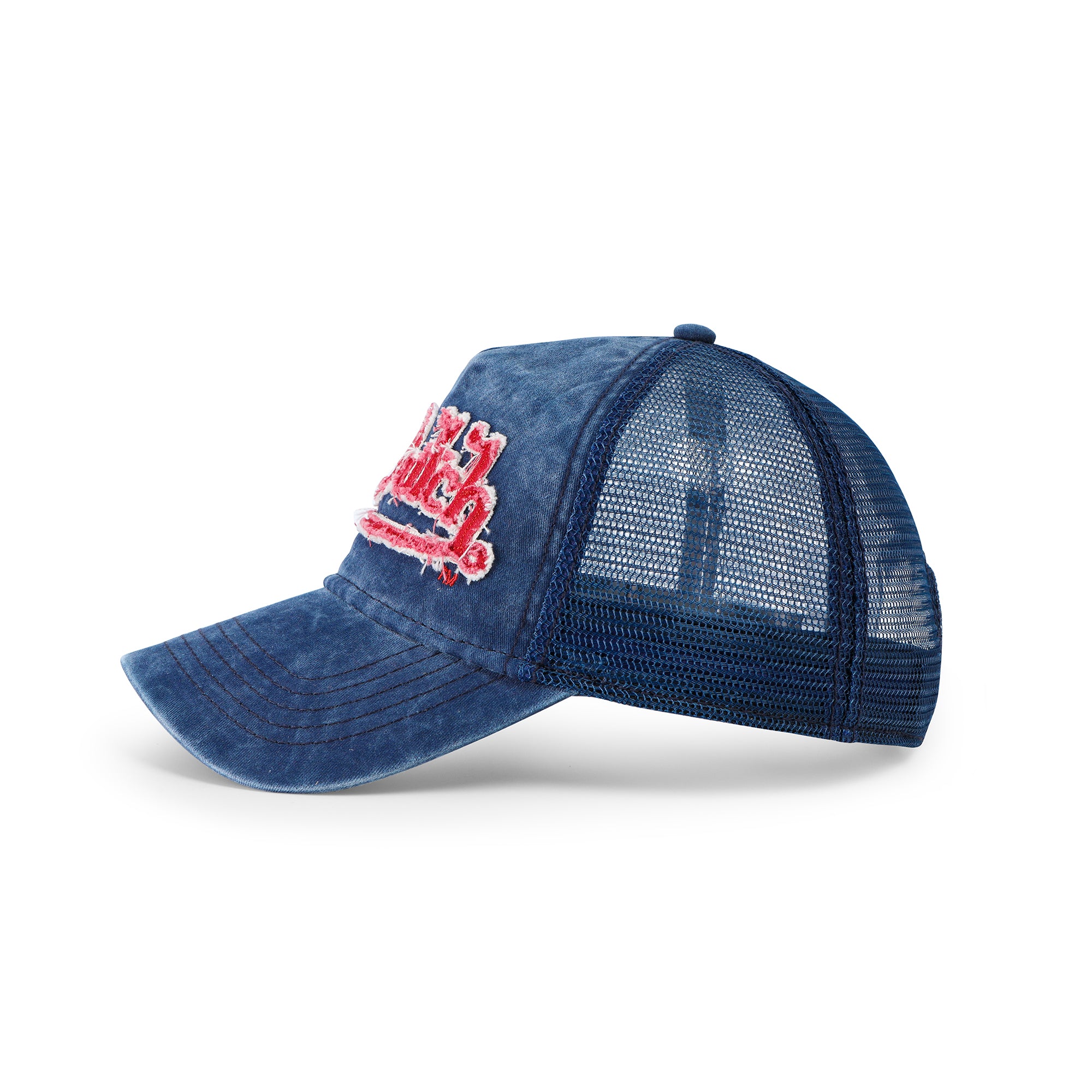 Von Dutch Distressed Denim Navy Trucker Hat - Image 2