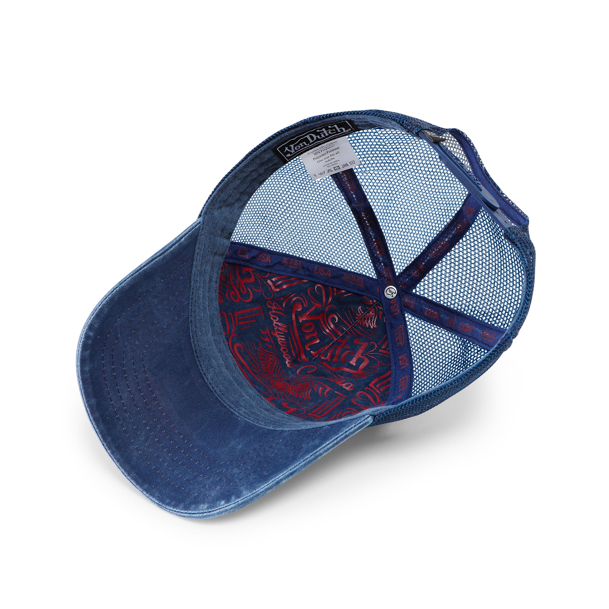 Von Dutch Distressed Denim Navy Trucker Hat - Image 5