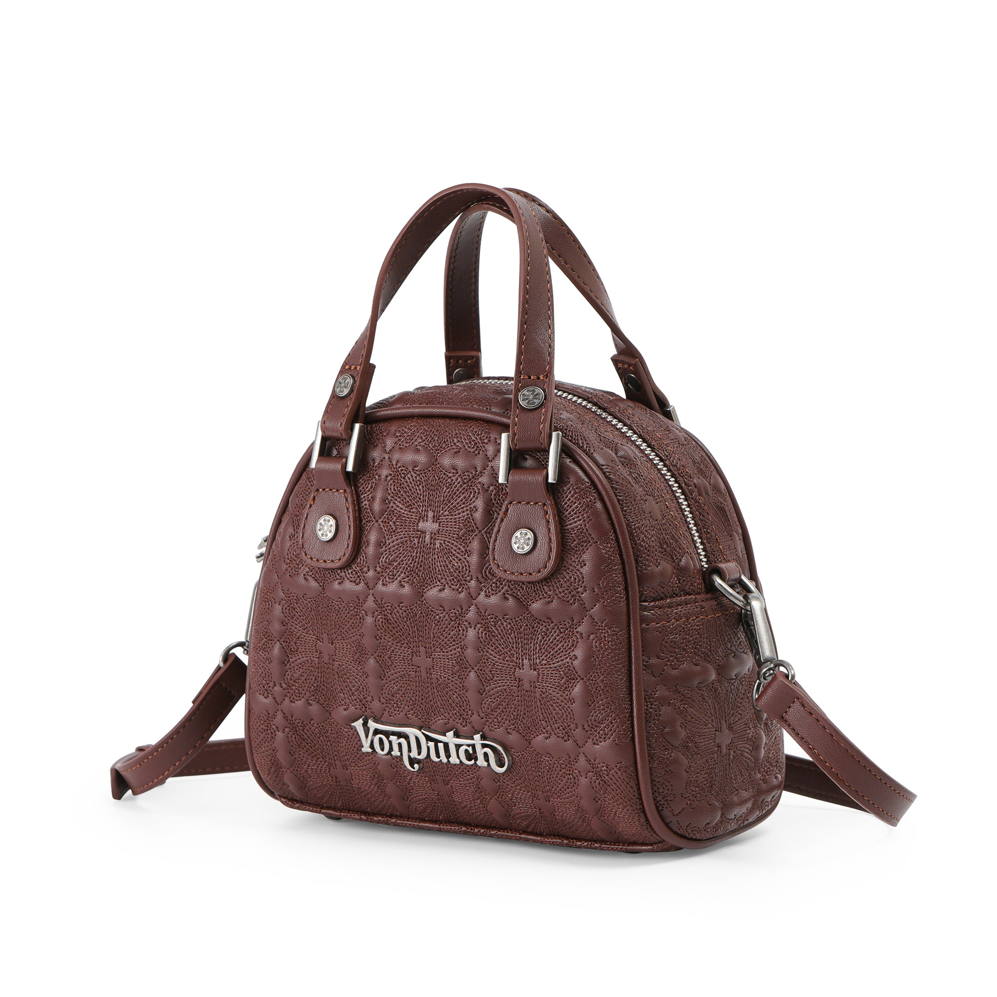 Von Dutch Embroidered Chopper Bowling Bag - Brown - Image 2