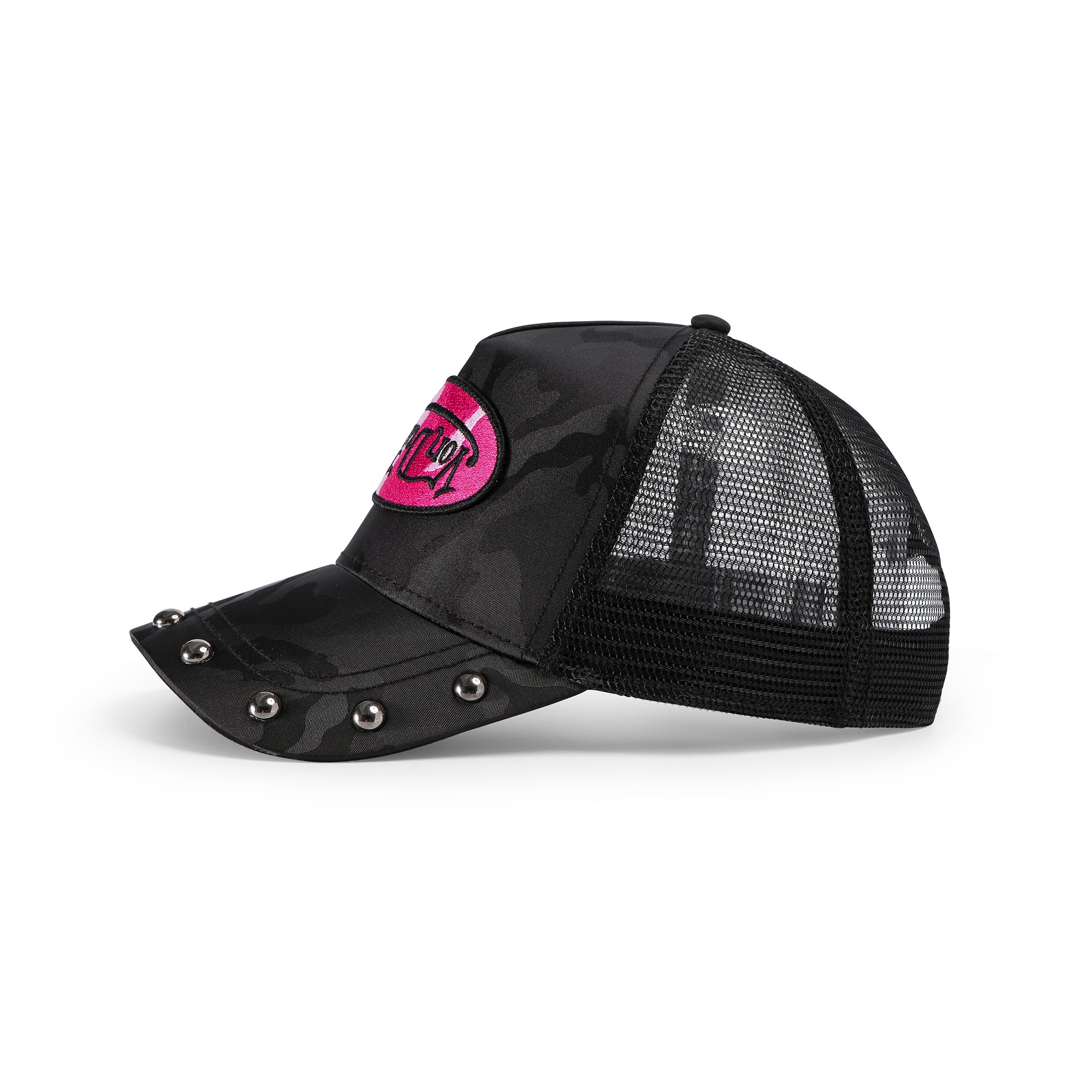 Von Dutch 415 Black & Pink Studded Trucker Hat - Image 2