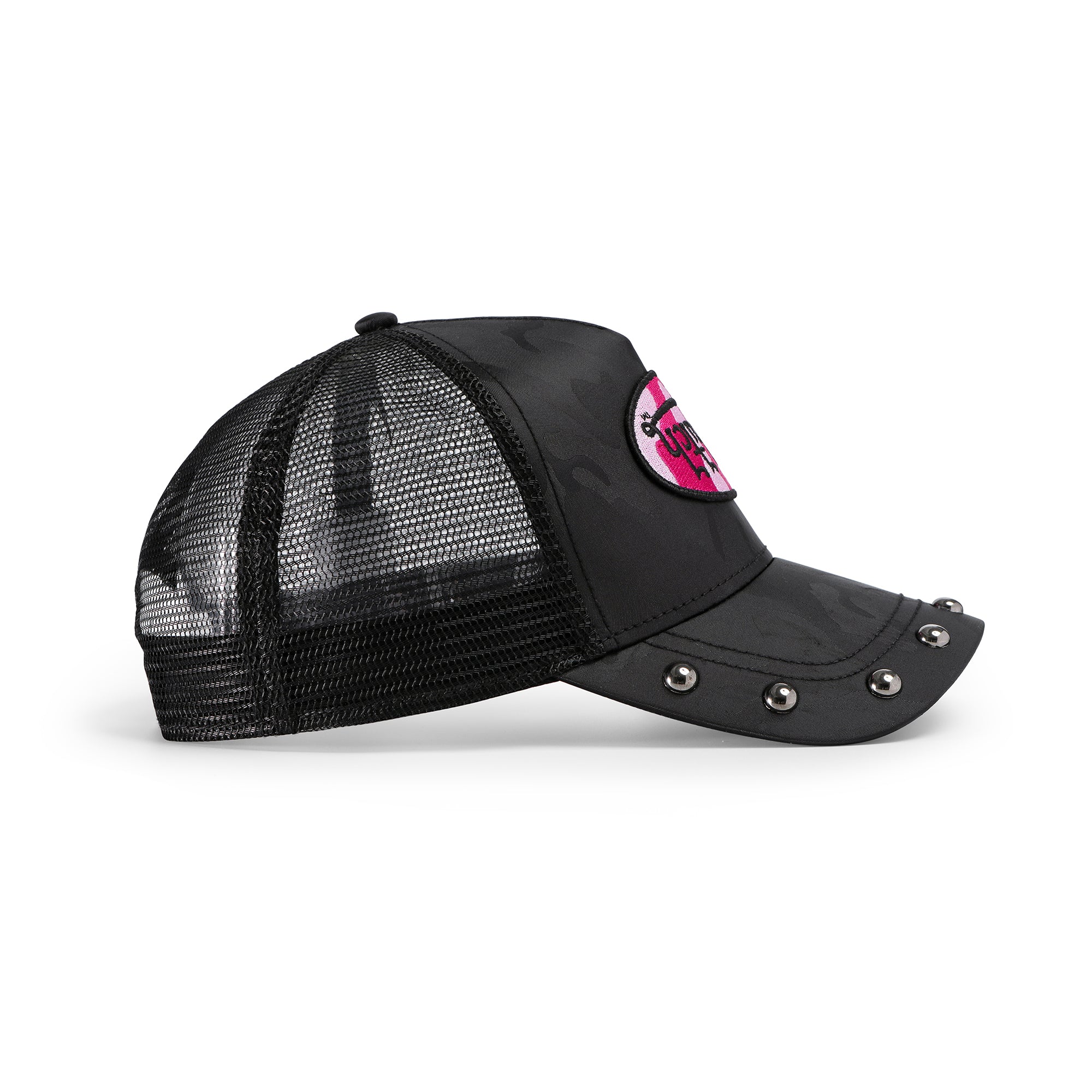Von Dutch 415 Black & Pink Studded Trucker Hat - Image 3