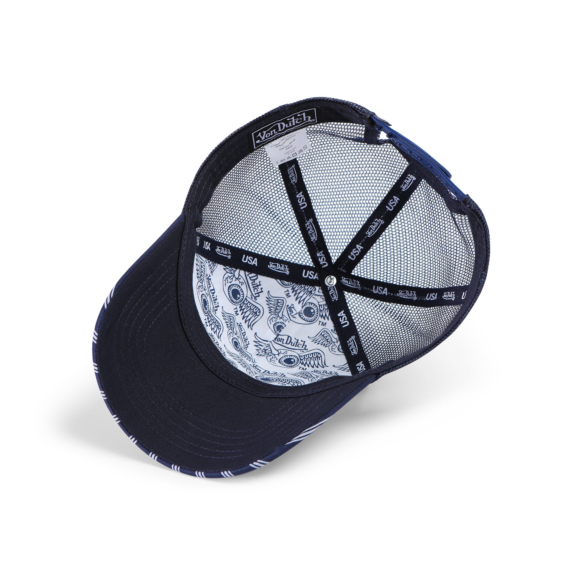Von Dutch Navy & White Stripe Trucker Hat - Image 5