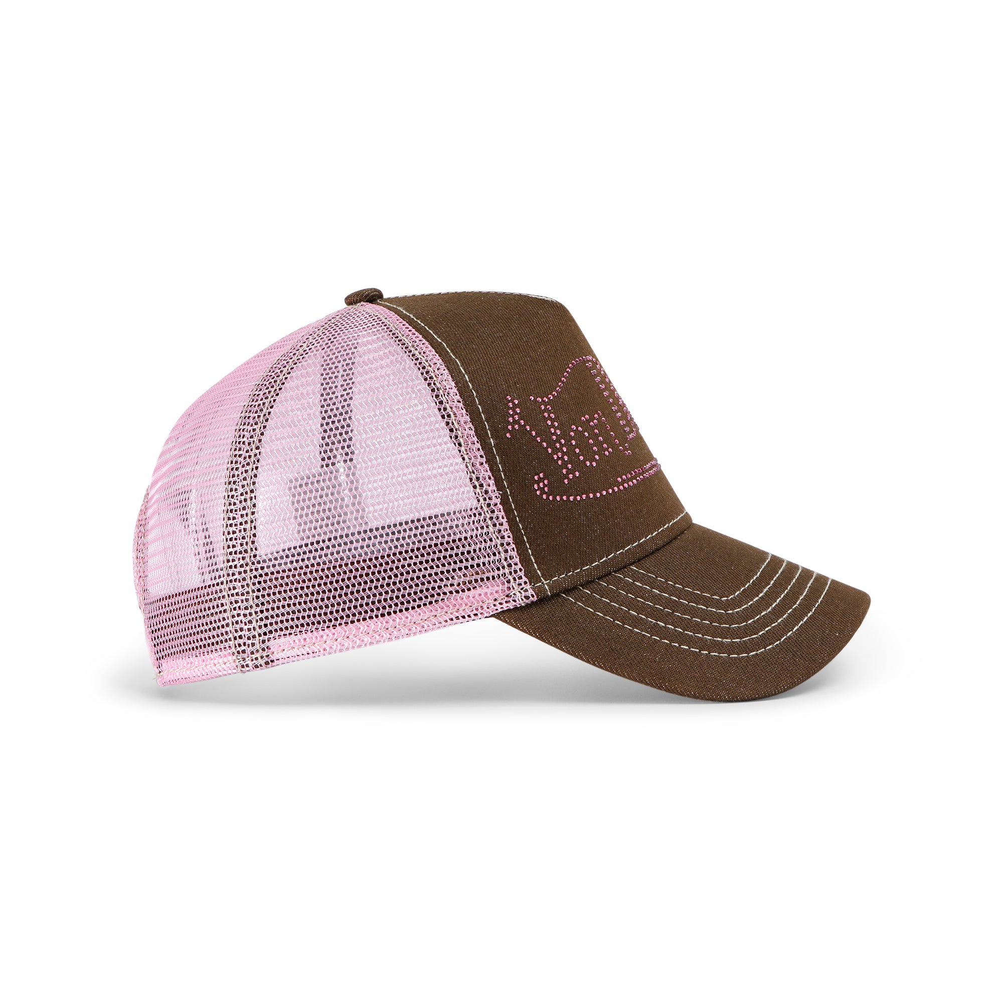 Von Dutch Rhinestone Trucker Hat - Brown with Pink Rhinestones - Image 3