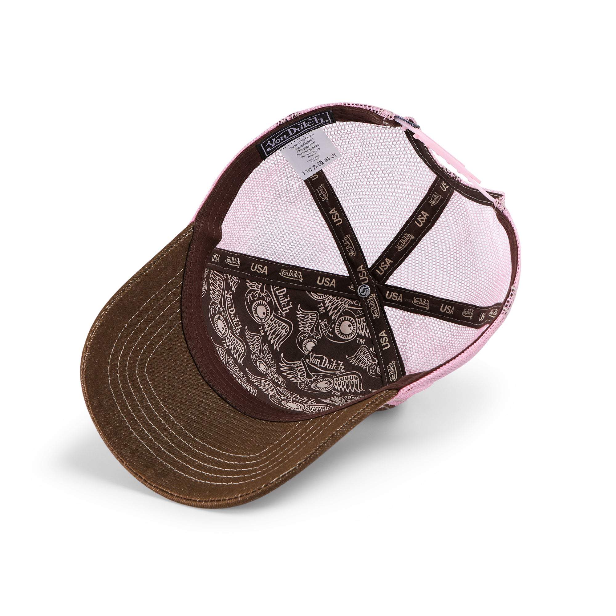 Von Dutch Rhinestone Trucker Hat - Brown with Pink Rhinestones - Image 5